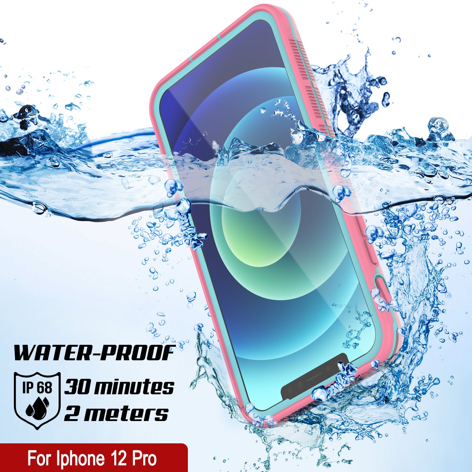 Punkcase iPhone 12 Pro Waterproof Case [Aqua Series] Armor Cover [Pink]