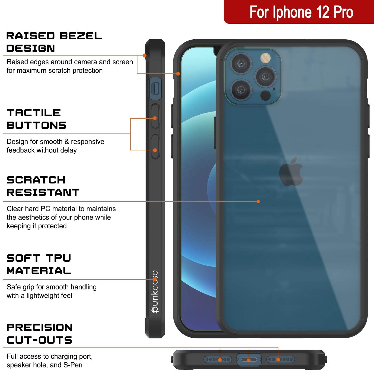 iPhone 12 Pro Case Punkcase® LUCID 2.0 Black Series w/ PUNK SHIELD Screen Protector | Ultra Fit