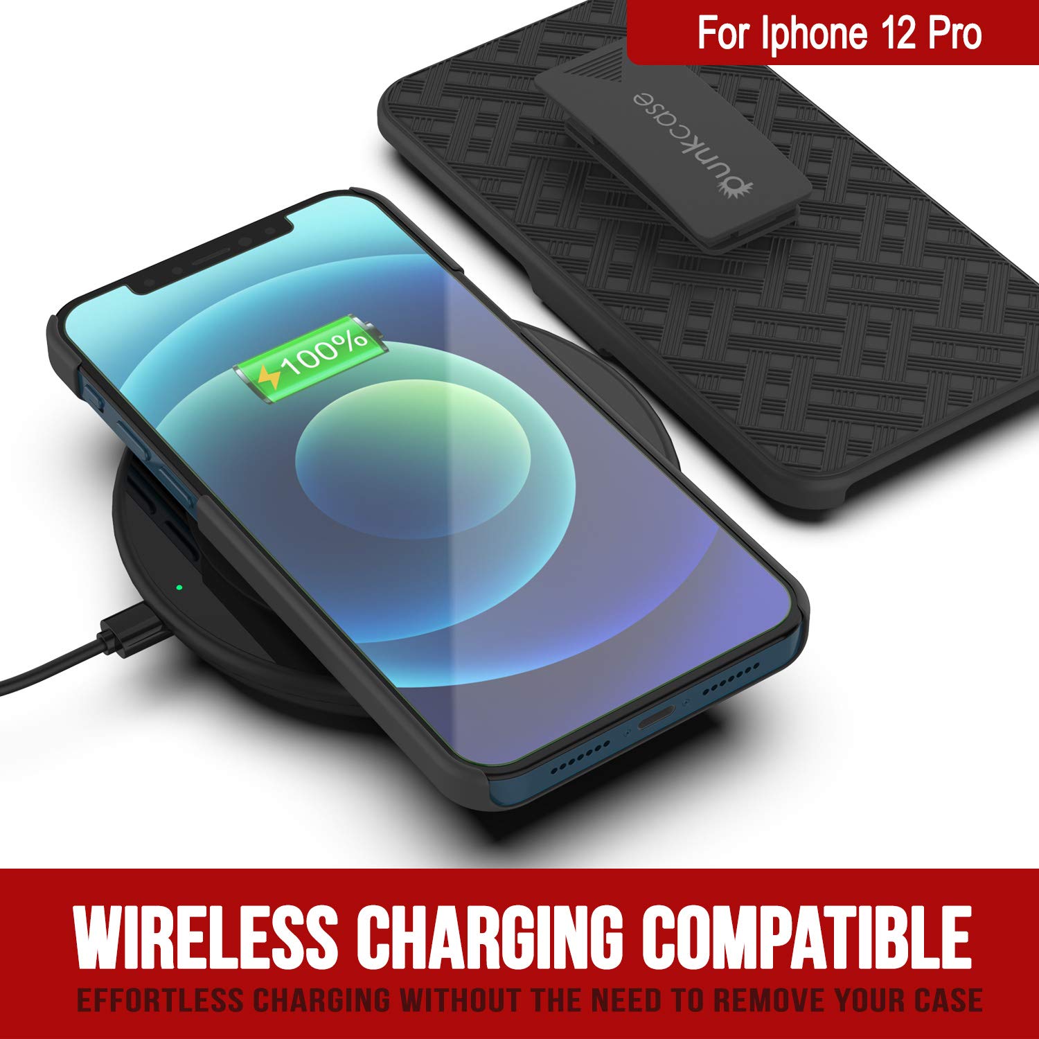 Punkcase iPhone 12 Pro Case With Tempered Glass Screen Protector, Holster Belt Clip & Built-In Kickstand [Black]