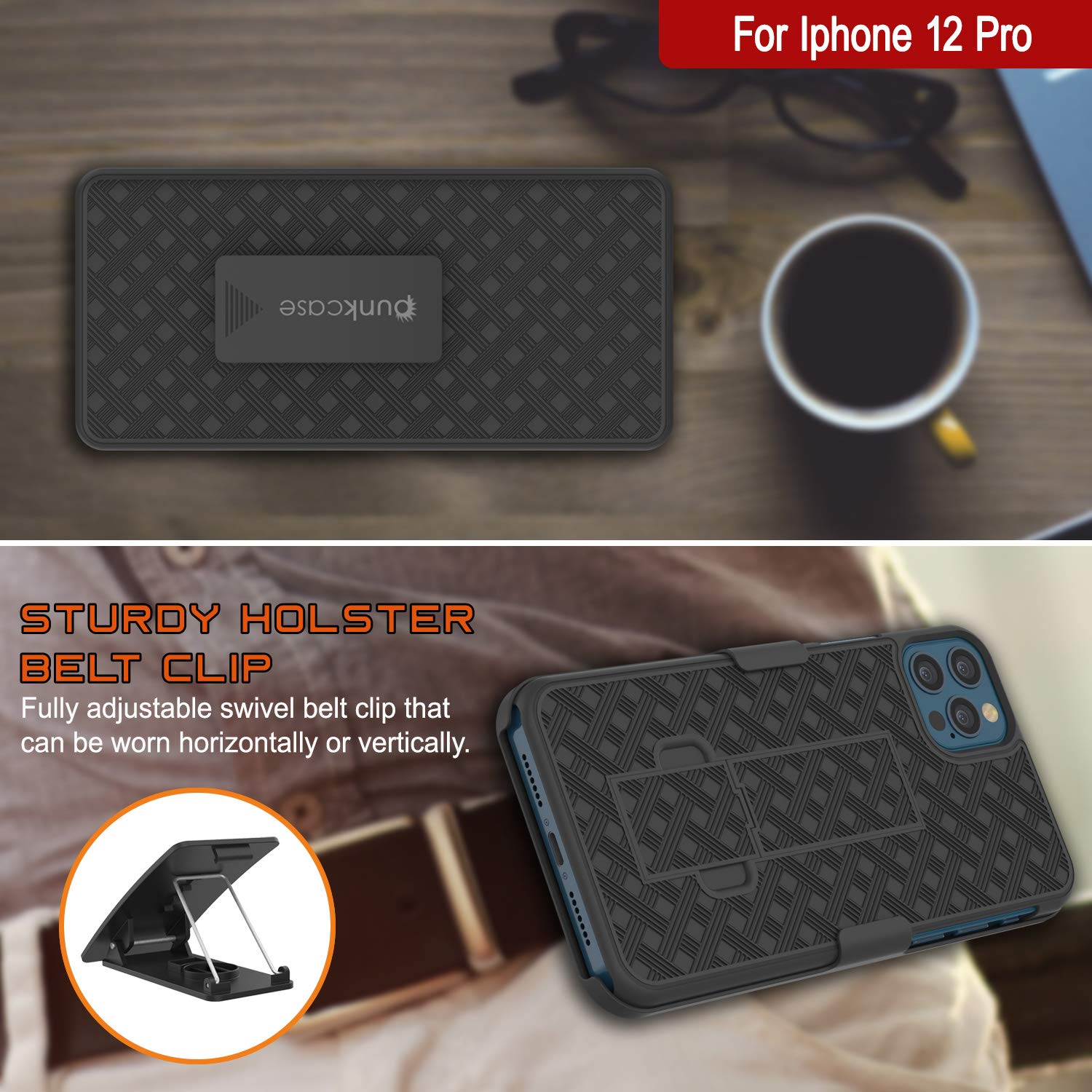 Punkcase iPhone 12 Pro Case With Tempered Glass Screen Protector, Holster Belt Clip & Built-In Kickstand [Black]