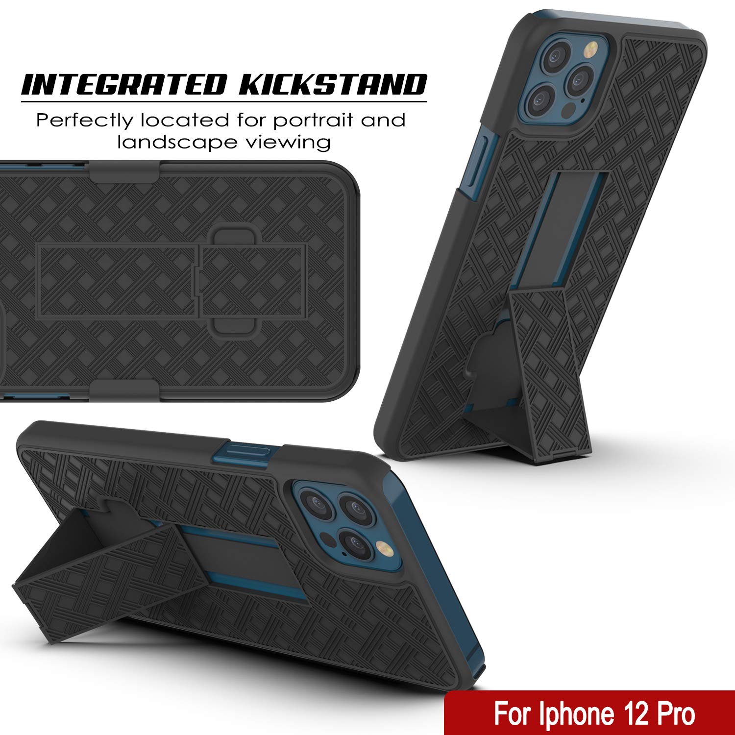 Punkcase iPhone 12 Pro Case With Tempered Glass Screen Protector, Holster Belt Clip & Built-In Kickstand [Black]