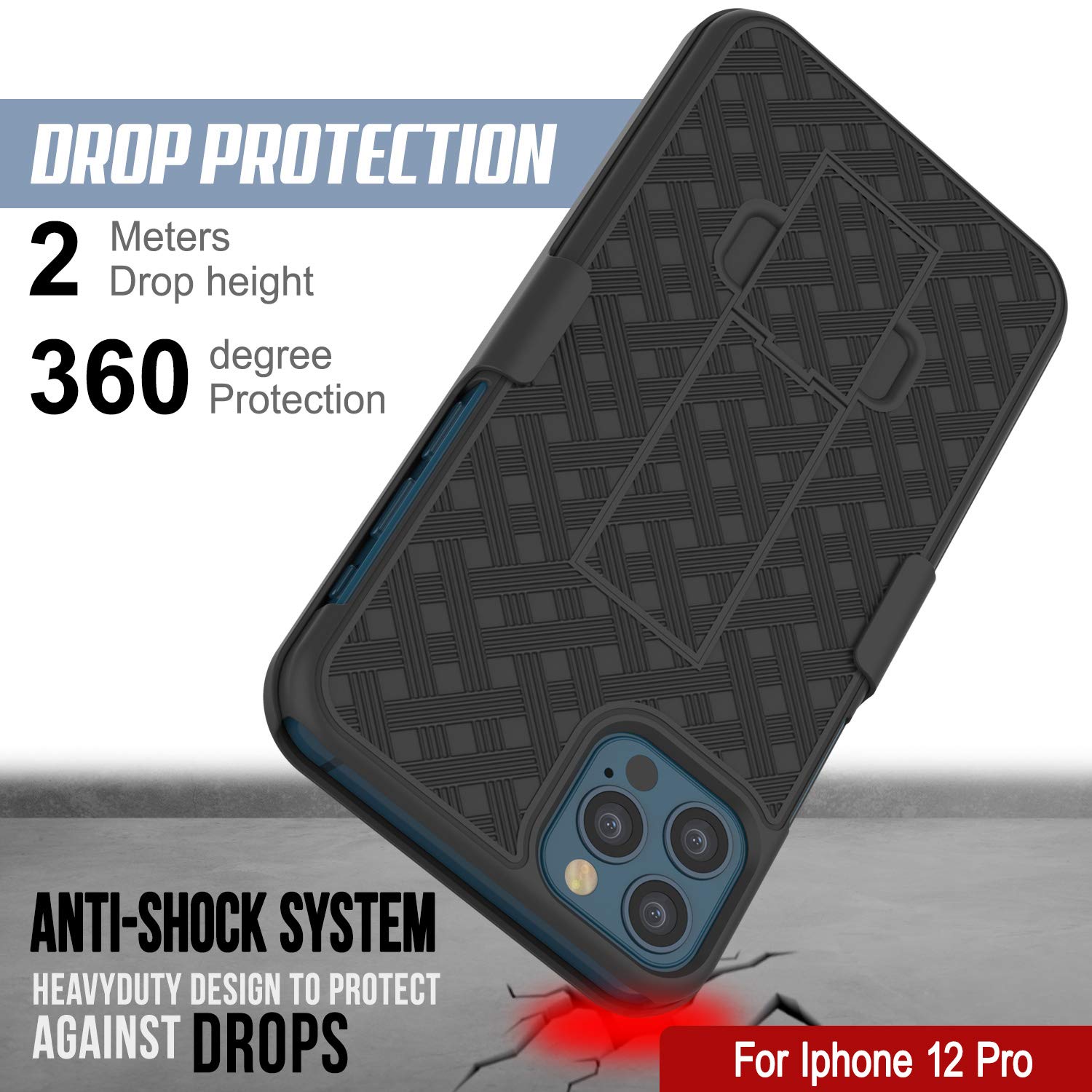 Punkcase iPhone 12 Pro Case With Tempered Glass Screen Protector, Holster Belt Clip & Built-In Kickstand [Black]