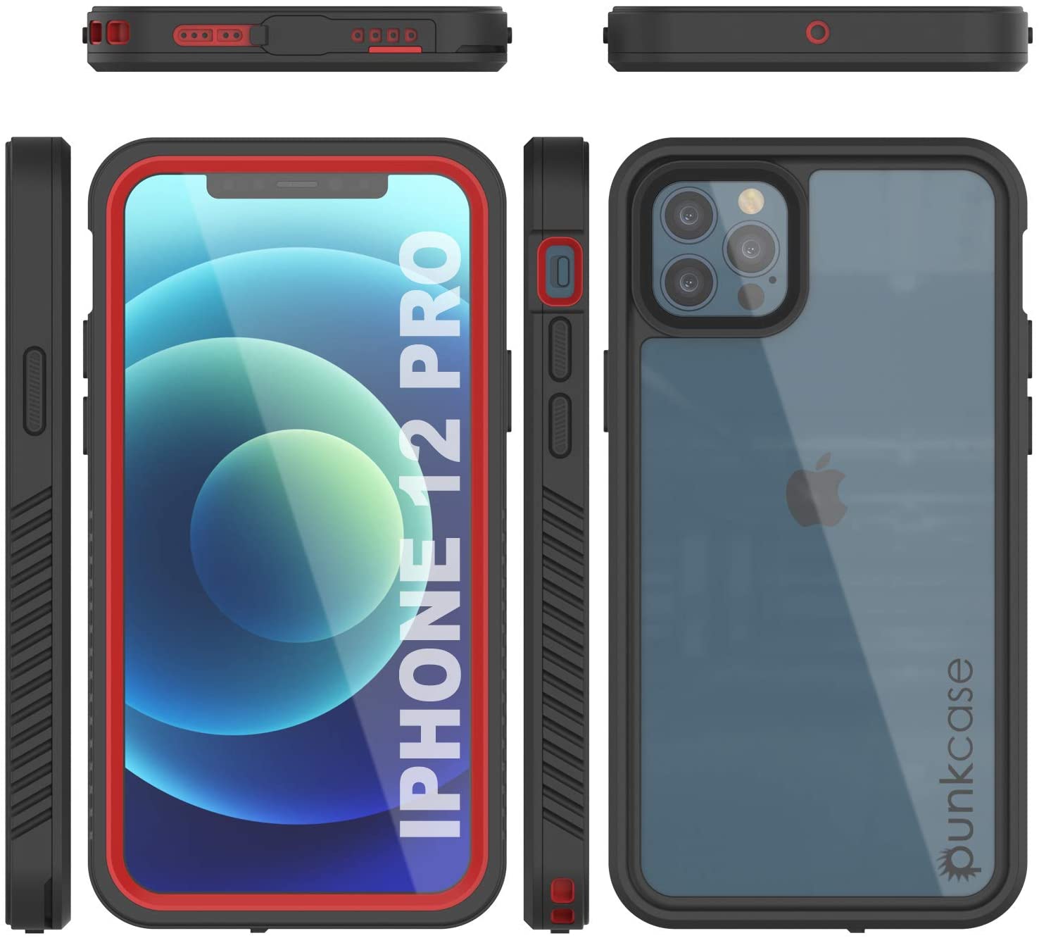 iPhone 12 Pro Waterproof Case, Punkcase [Extreme Series] Armor Cover W/ Built In Screen Protector [Red]