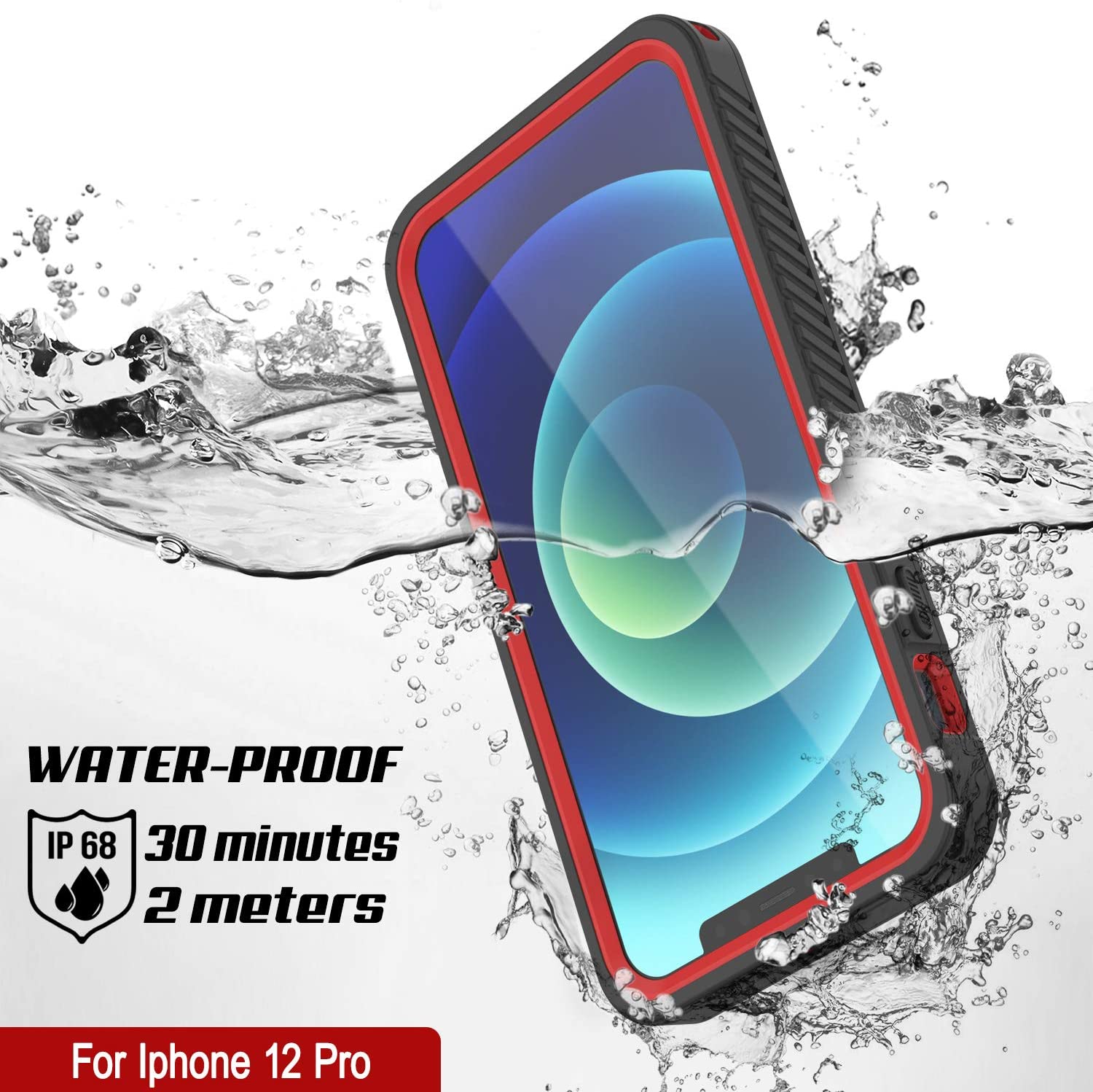 iPhone 12 Pro Waterproof Case, Punkcase [Extreme Series] Armor Cover W/ Built In Screen Protector [Red]