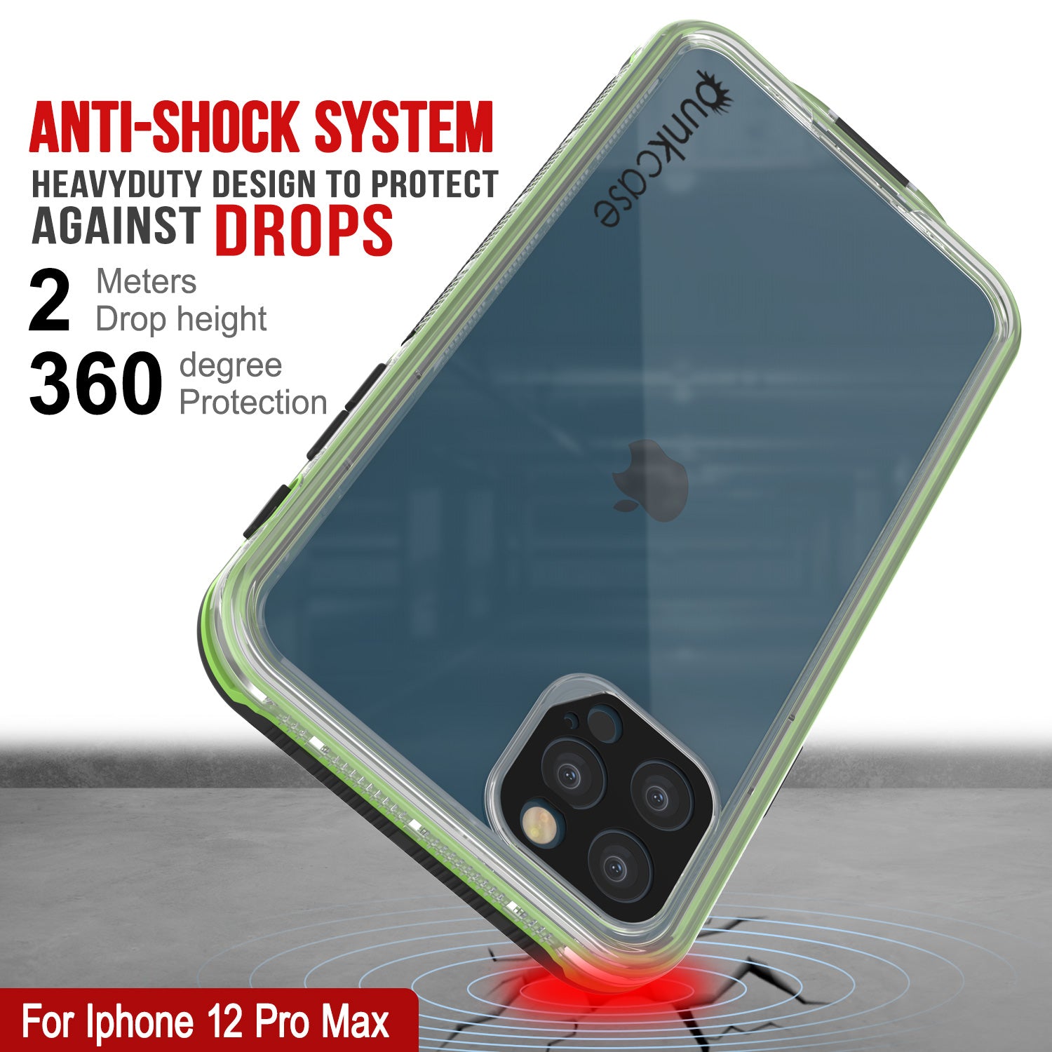 Punkcase iPhone 12 Pro Max Waterproof Case [Aqua Series] Armor Cover [Clear Black] [Clear Back]