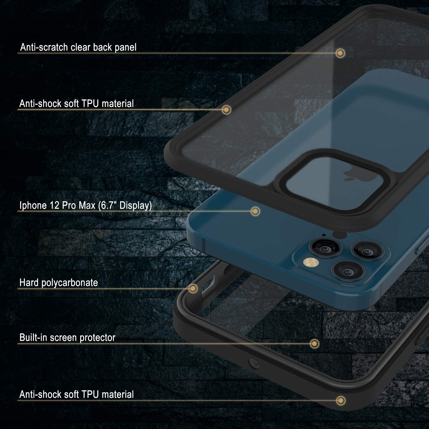 iPhone 12 Pro Max Waterproof Case, Punkcase [Extreme Series] Armor Cover W/ Built In Screen Protector [Black]