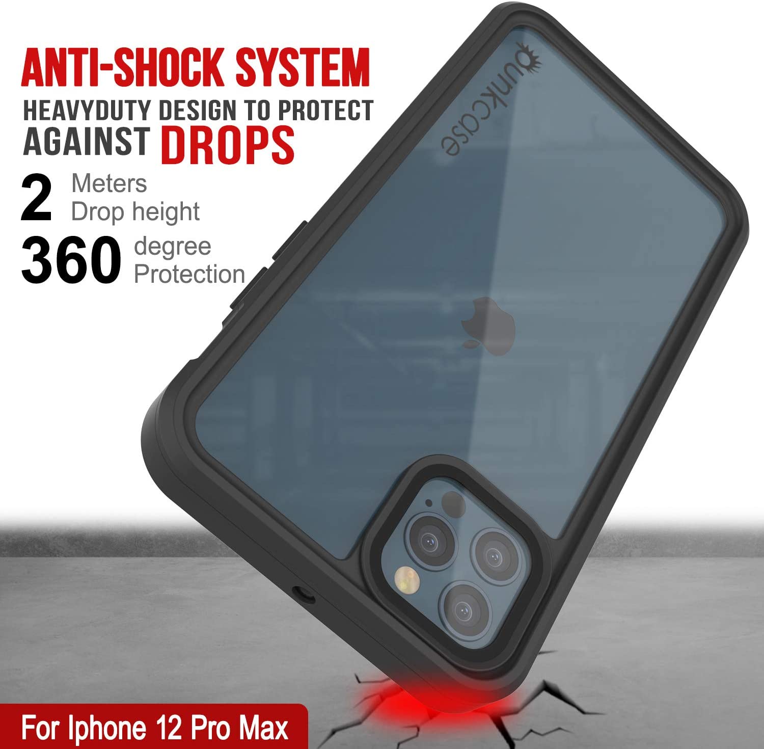 iPhone 12 Pro Max Waterproof Case, Punkcase [Extreme Series] Armor Cover W/ Built In Screen Protector [Black]