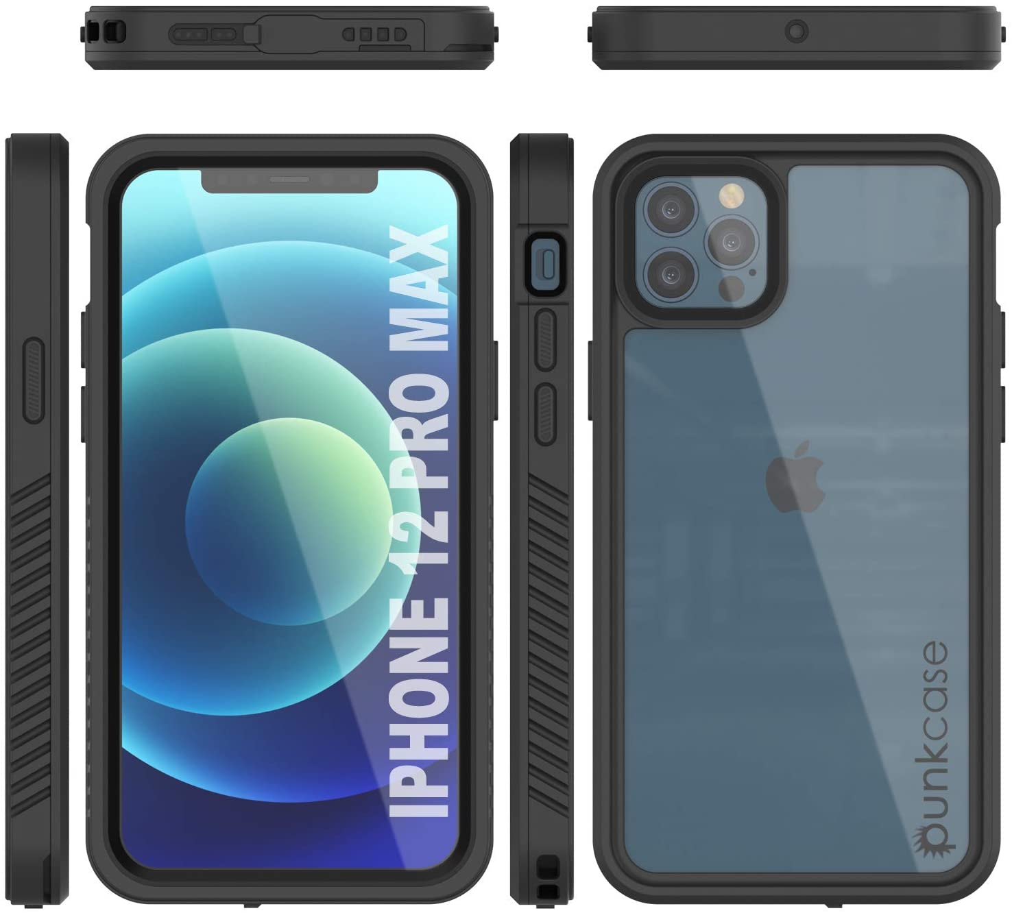 iPhone 12 Pro Max Waterproof Case, Punkcase [Extreme Series] Armor Cover W/ Built In Screen Protector [Black]