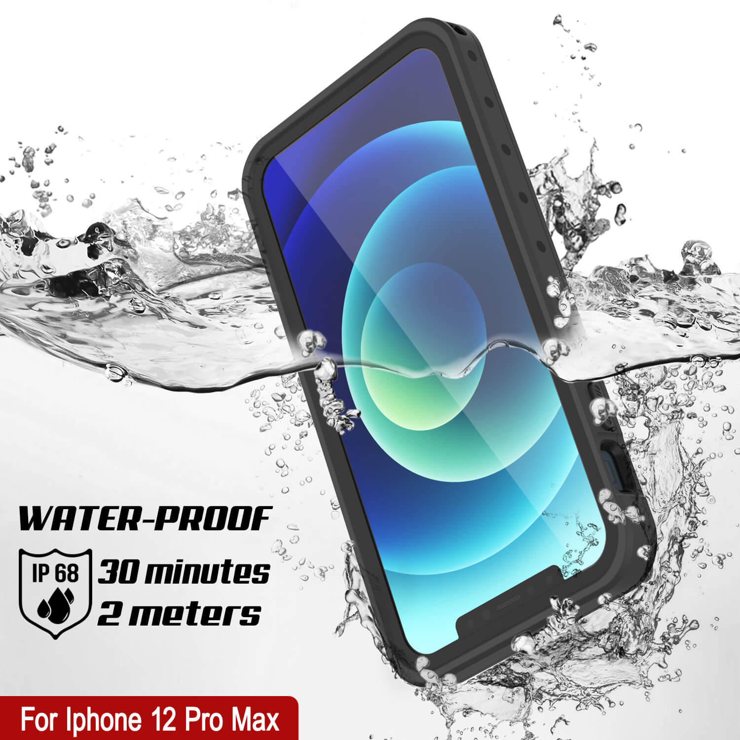iPhone 12 Pro Max Waterproof IP68 Case, Punkcase [Black] [StudStar Series]  [Slim Fit]