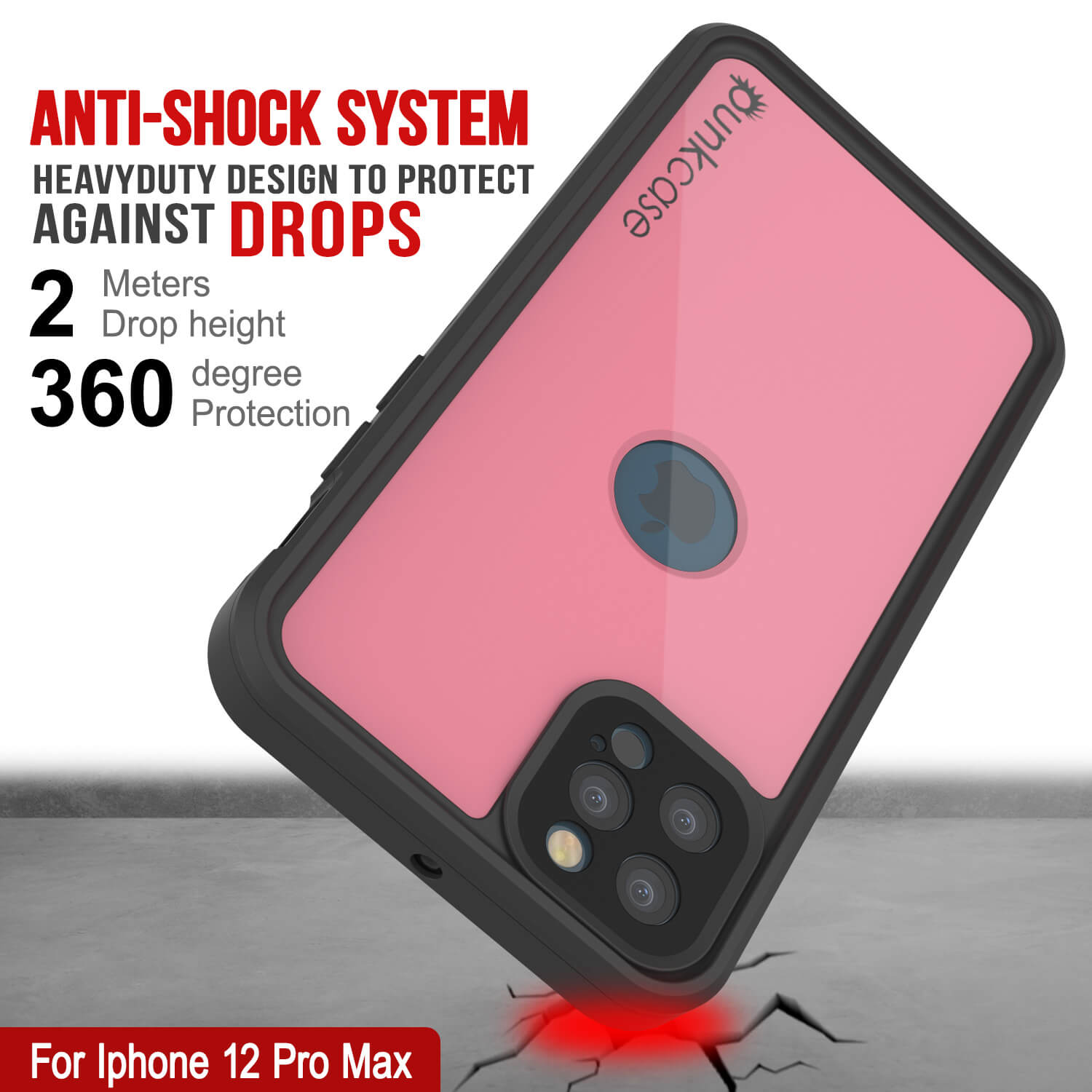 iPhone 12 Pro Max Waterproof IP68 Case, Punkcase [Pink] [StudStar Series] [Slim Fit] [Dirtproof]