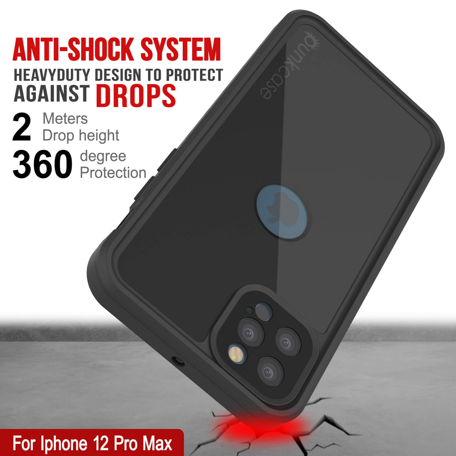 iPhone 12 Pro Max Waterproof IP68 Case, Punkcase [Black