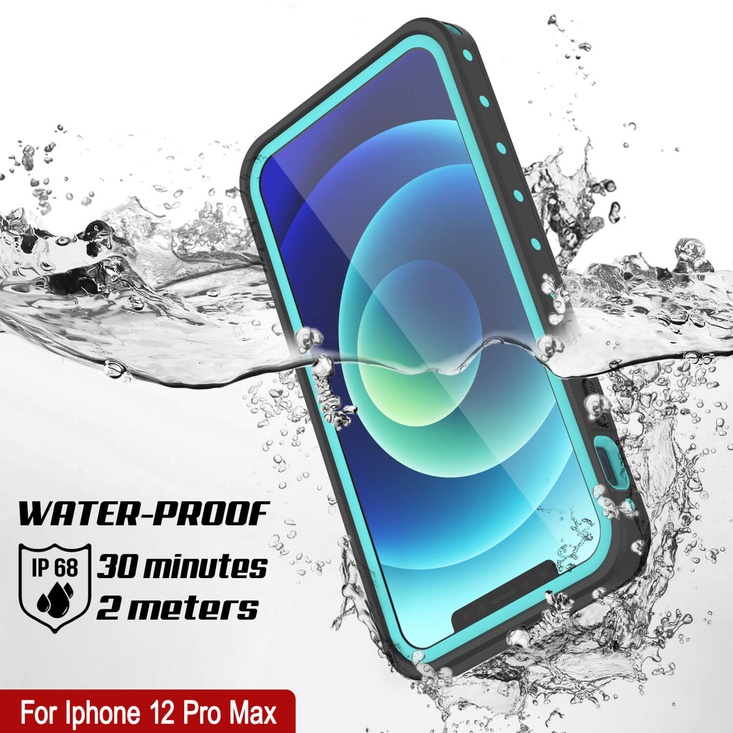 iPhone 12 Pro Max Waterproof IP68 Case, Punkcase [Teal] [StudStar Series] [Slim Fit]