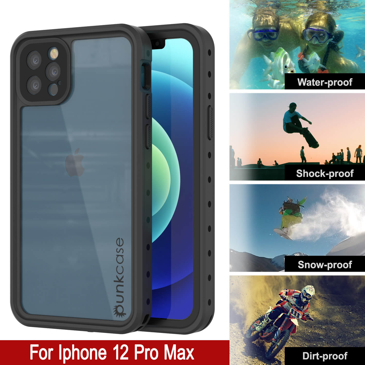 iPhone 12 Pro Max Waterproof IP68 Case, Punkcase [Clear] [StudStar Series] [Slim Fit] [Dirtproof]