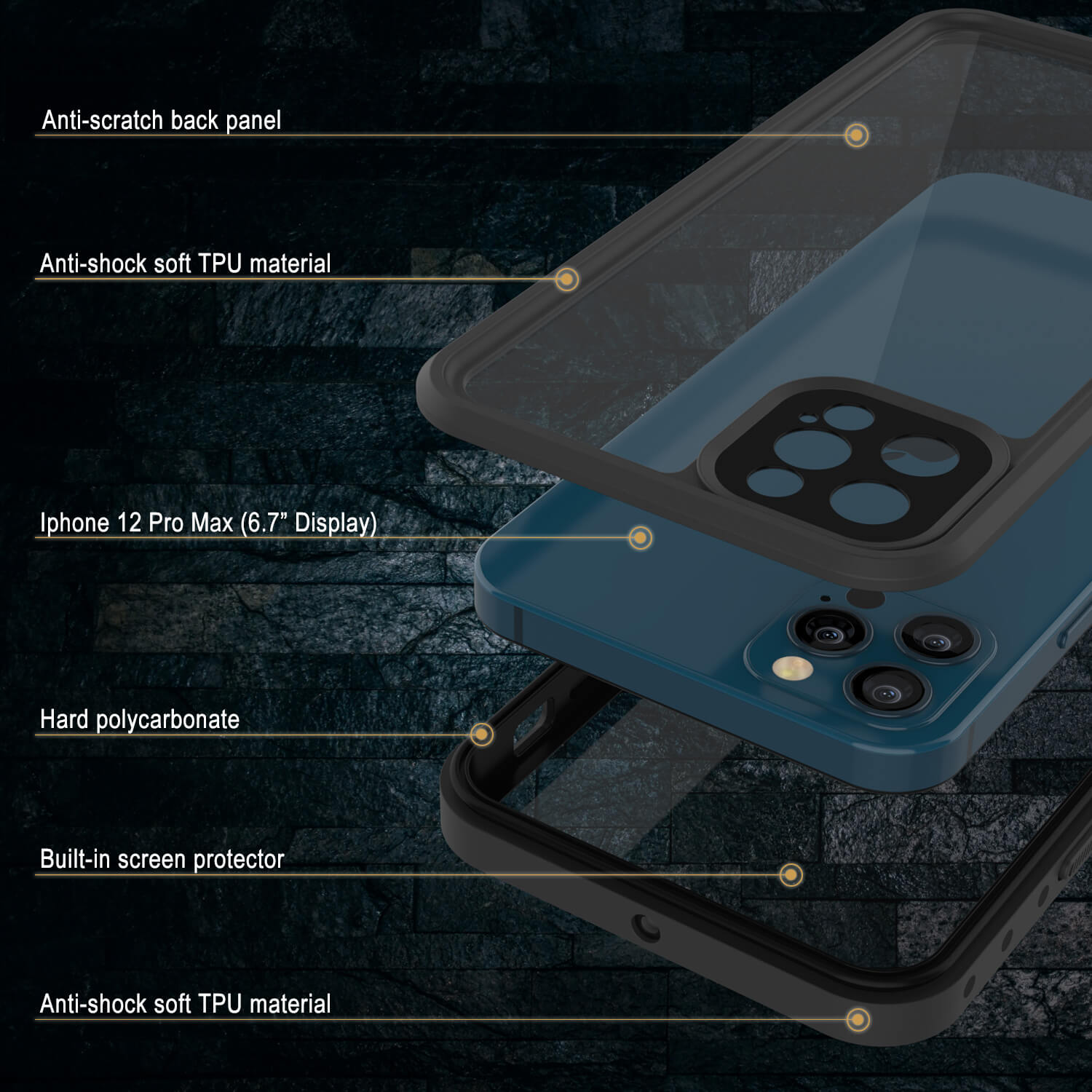 iPhone 12 Pro Max Waterproof IP68 Case, Punkcase [Clear] [StudStar Series] [Slim Fit] [Dirtproof]