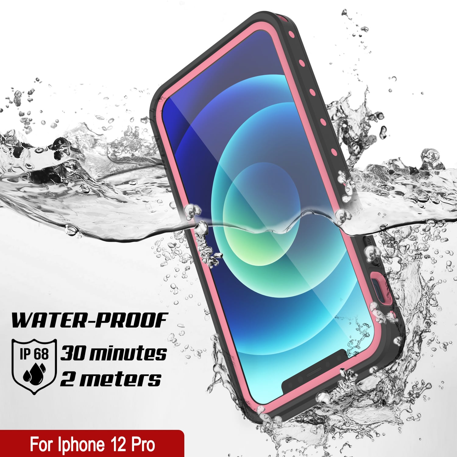 iPhone 12 Pro Waterproof IP68 Case, Punkcase [Pink] [StudStar Series] [Slim Fit] [Dirtproof]