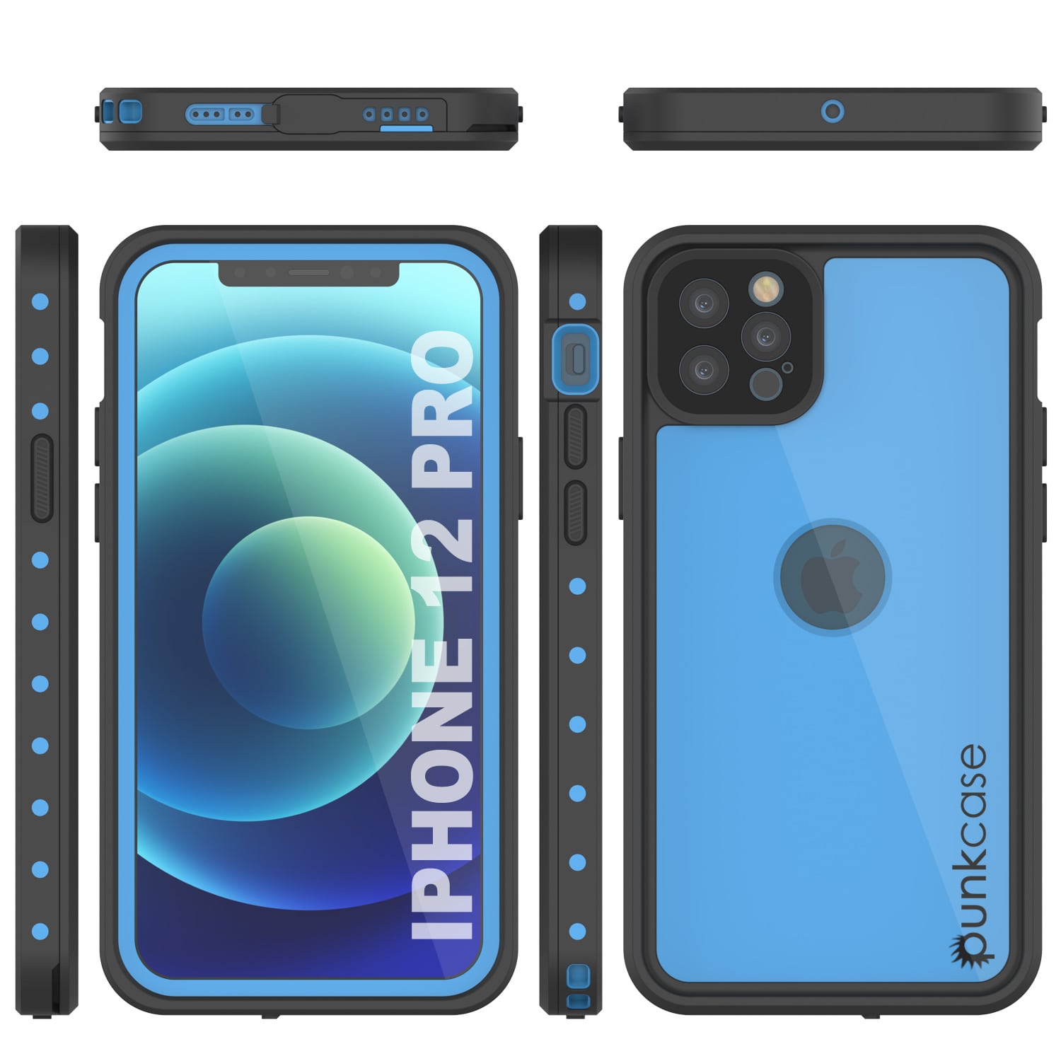 iPhone 12 Pro Waterproof IP68 Case, Punkcase [Light blue] [StudStar Series] [Slim Fit] [Dirtproof]