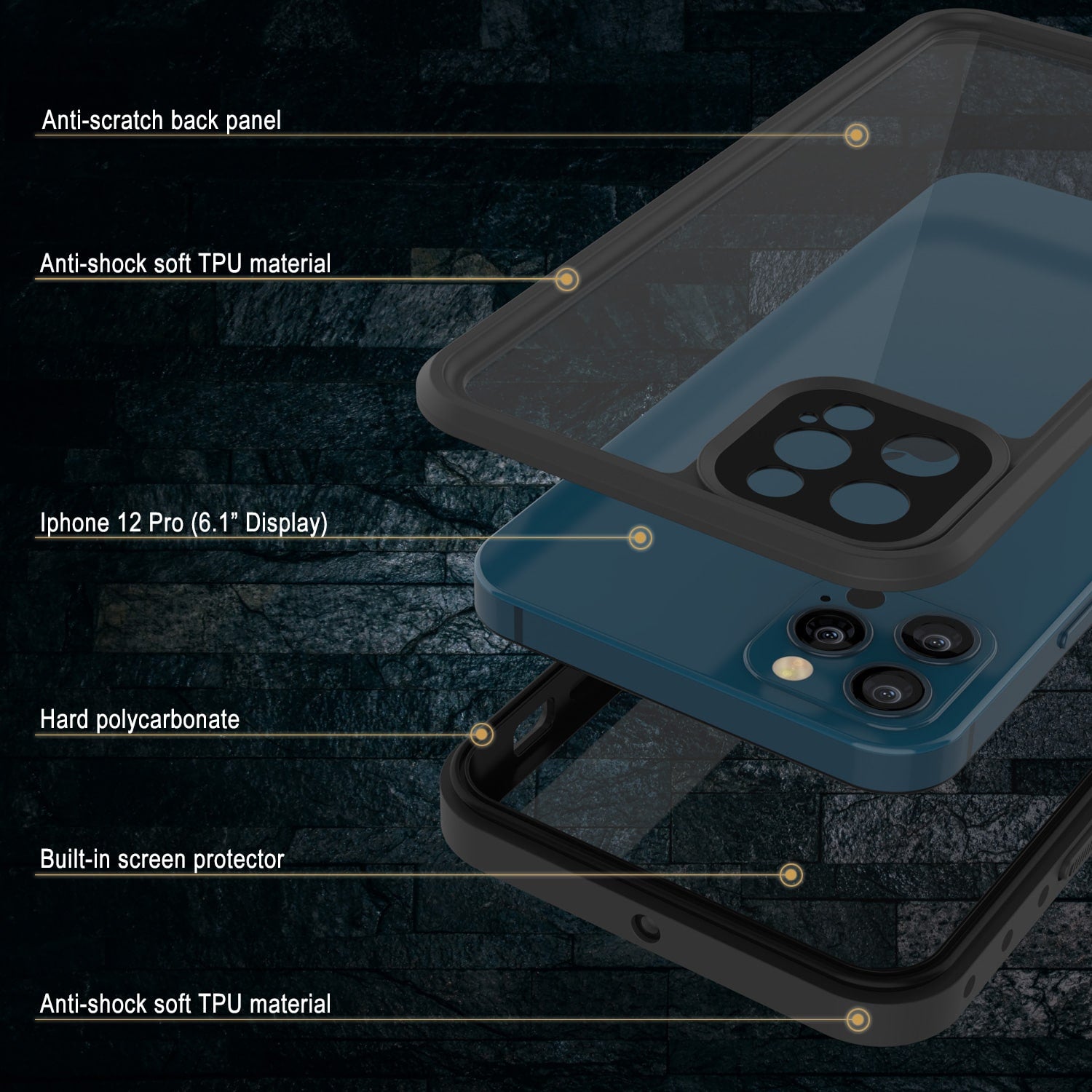 iPhone 12 Pro Waterproof IP68 Case, Punkcase [Clear] [StudStar Series] [Slim Fit] [Dirtproof]