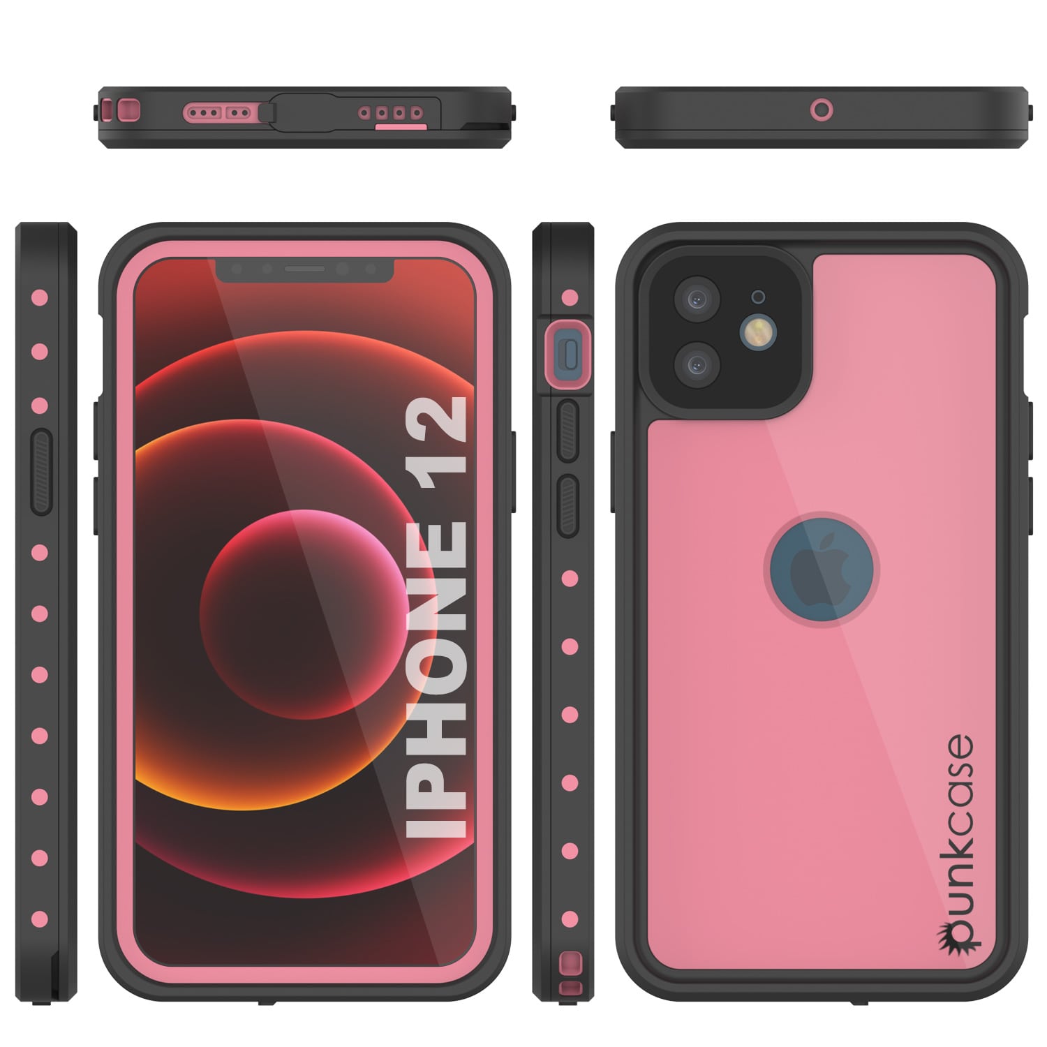 iPhone 12 Waterproof IP68 Case, Punkcase [Pink] [StudStar Series] [Slim Fit] [Dirtproof]