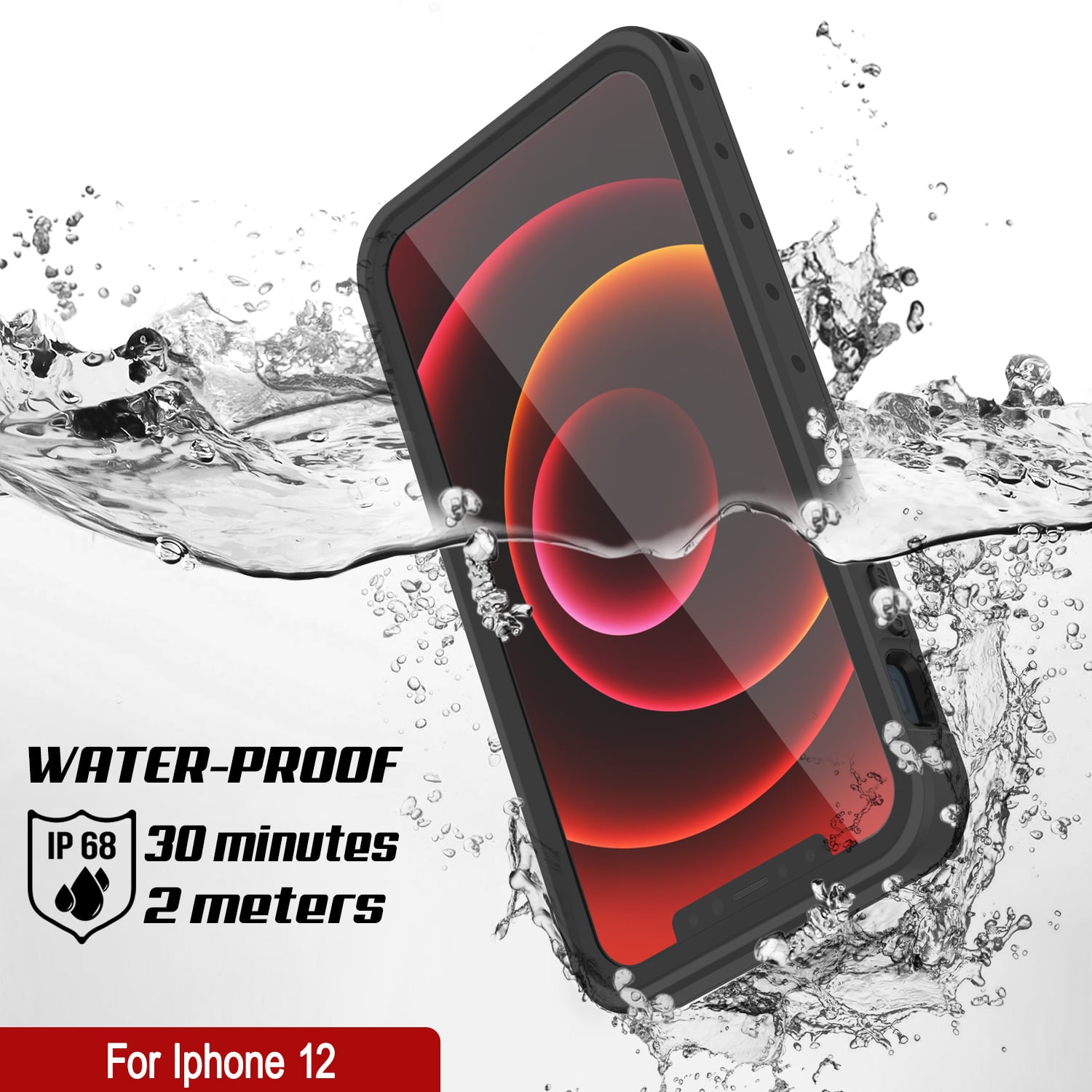 iPhone 12 Waterproof IP68 Case, Punkcase [Black] [StudStar Series] [Slim Fit]