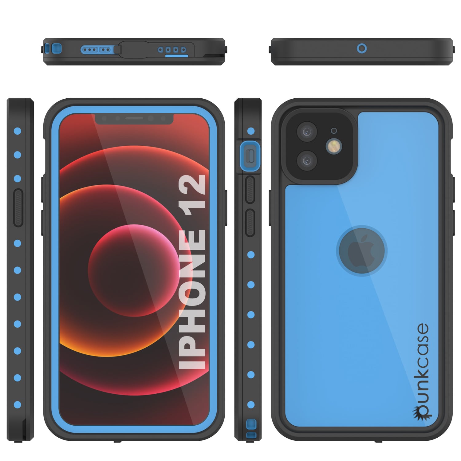 iPhone 12 Waterproof IP68 Case, Punkcase [Light blue] [StudStar Series] [Slim Fit] [Dirtproof]