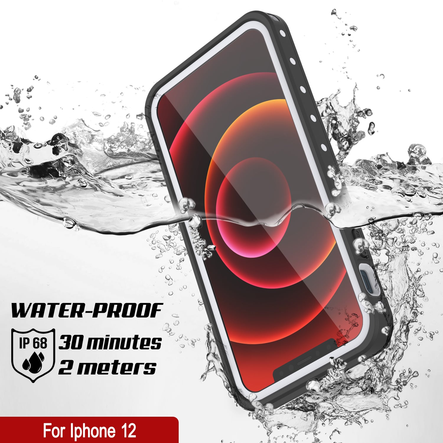iPhone 12 Waterproof IP68 Case, Punkcase [White] [StudStar Series] [Slim Fit] [Dirtproof]