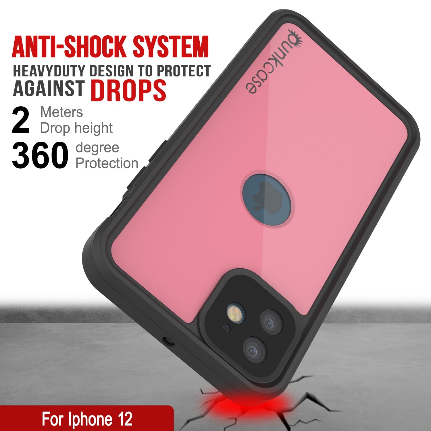 iPhone 12 Waterproof IP68 Case, Punkcase [Pink] [StudStar Series] [Slim Fit] [Dirtproof]