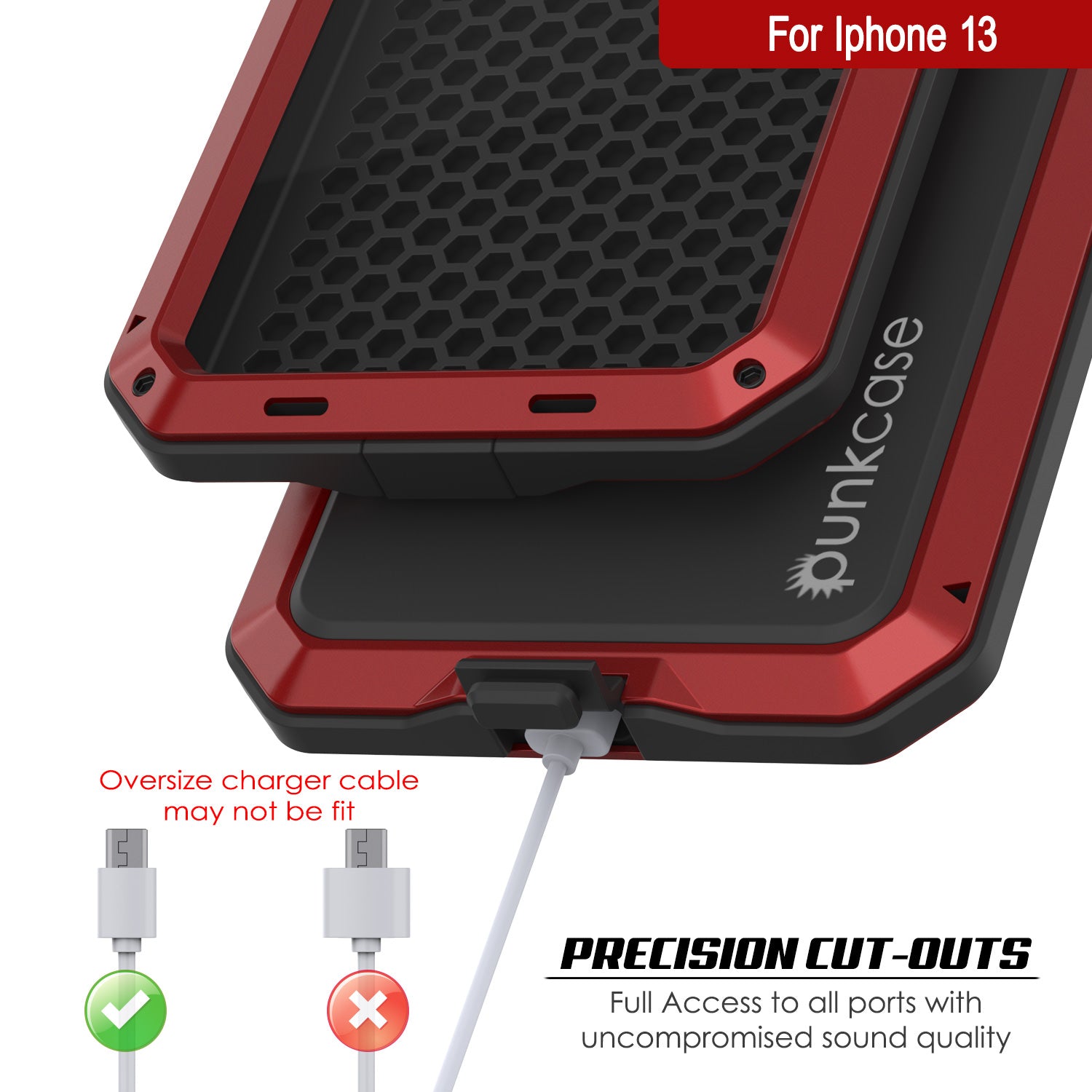 iPhone 13 Metal Case, Heavy Duty Military Grade Armor Cover [shock proof] Full Body Hard [Red]
