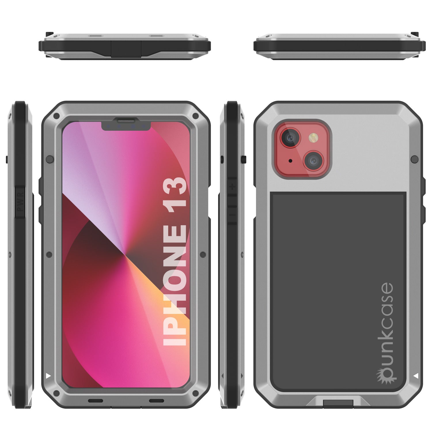 iPhone 13 Metal Case, Heavy Duty Military Grade Armor Cover [shock proof] Full Body Hard [Silver]