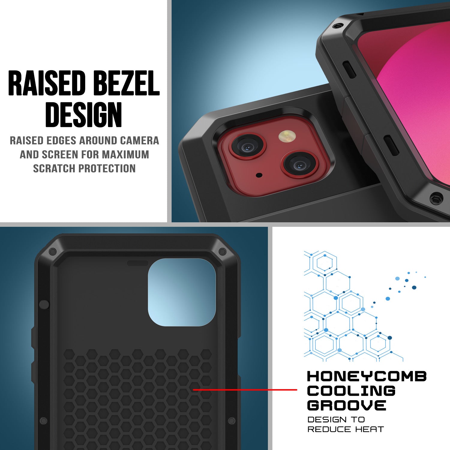 iPhone 13 Mini Metal Case, Heavy Duty Military Grade Armor Cover [shock proof] Full Body Hard [Black]