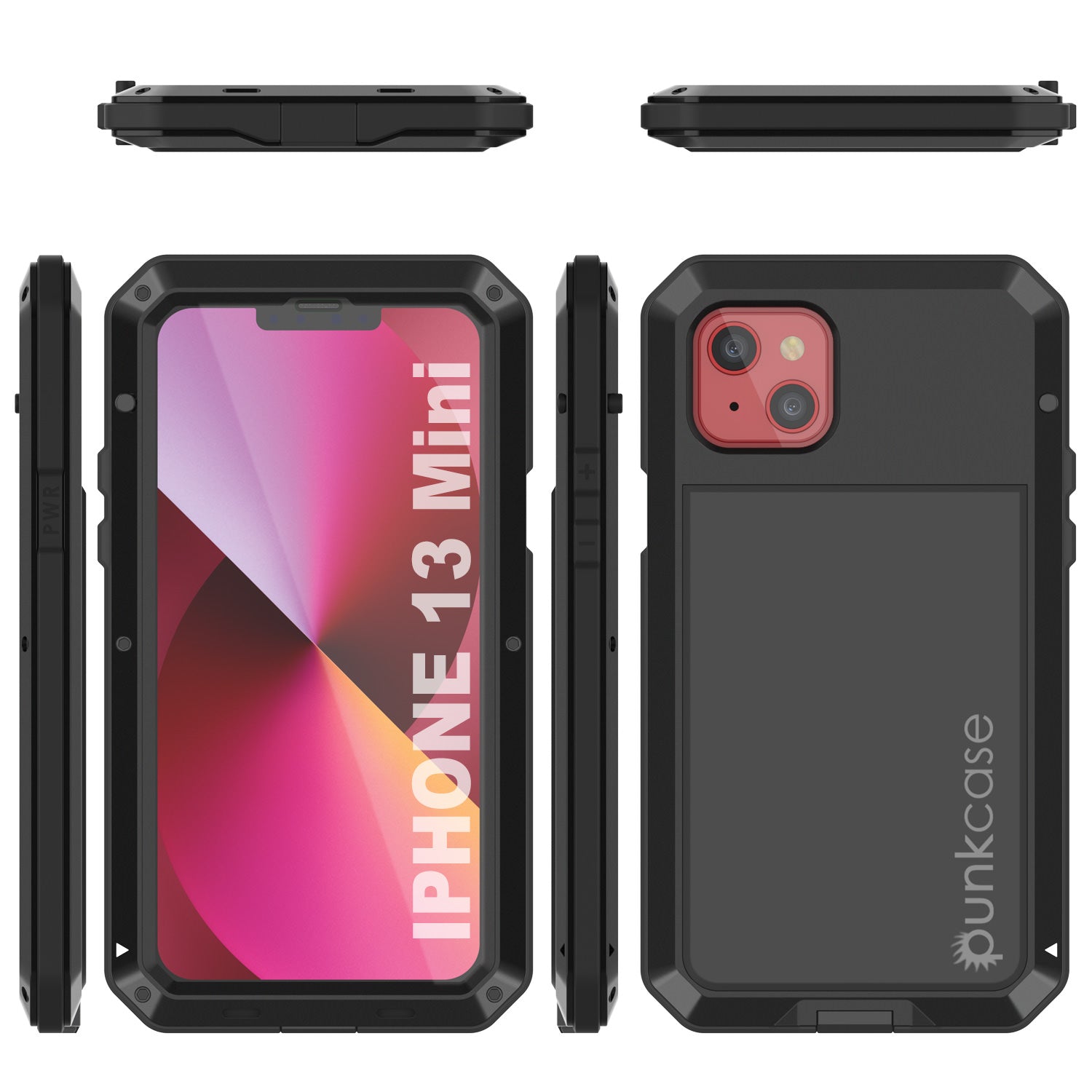 iPhone 13 Mini Metal Case, Heavy Duty Military Grade Armor Cover [shock proof] Full Body Hard [Black]