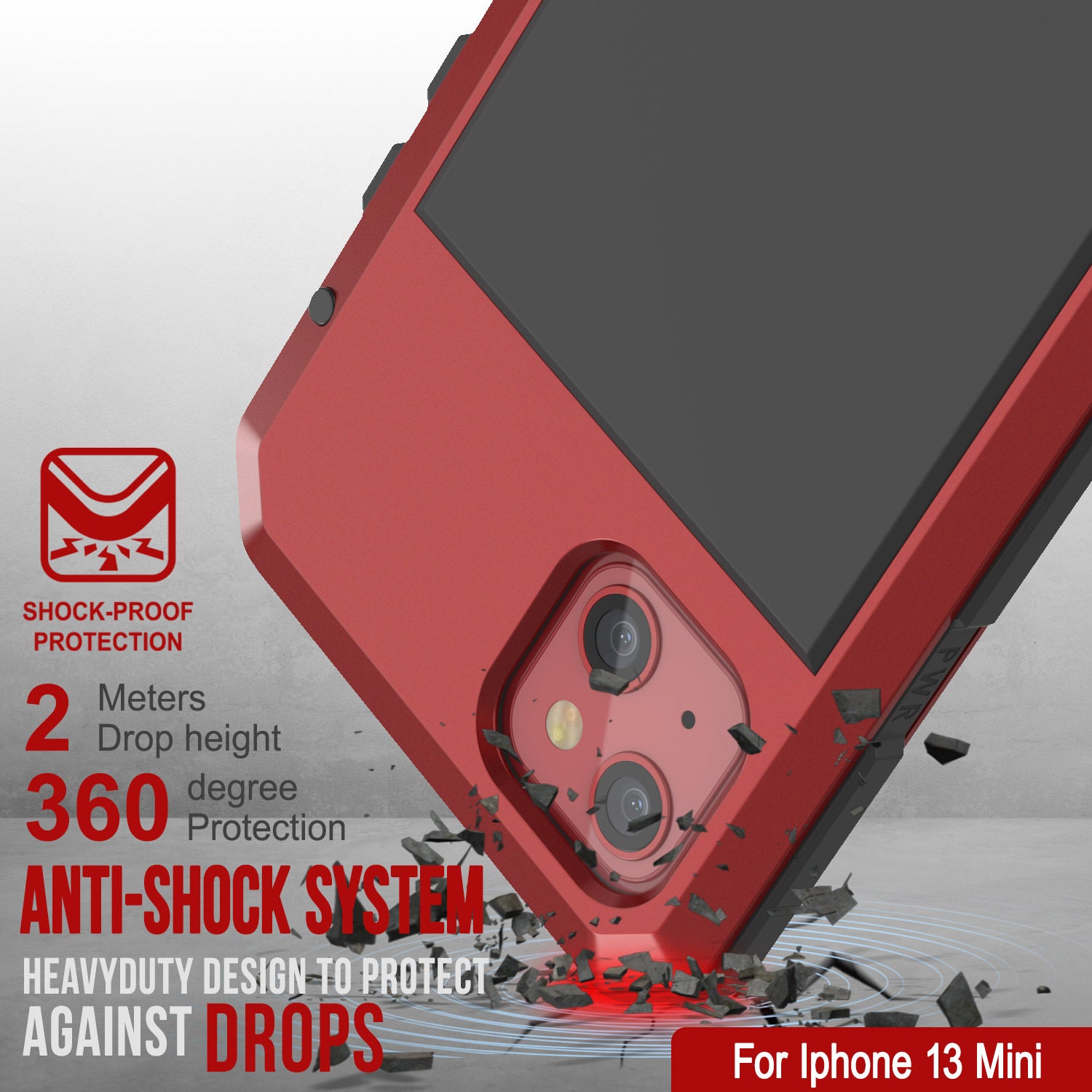 iPhone 13 Mini Metal Case, Heavy Duty Military Grade Armor Cover [shock proof] Full Body Hard [Red]