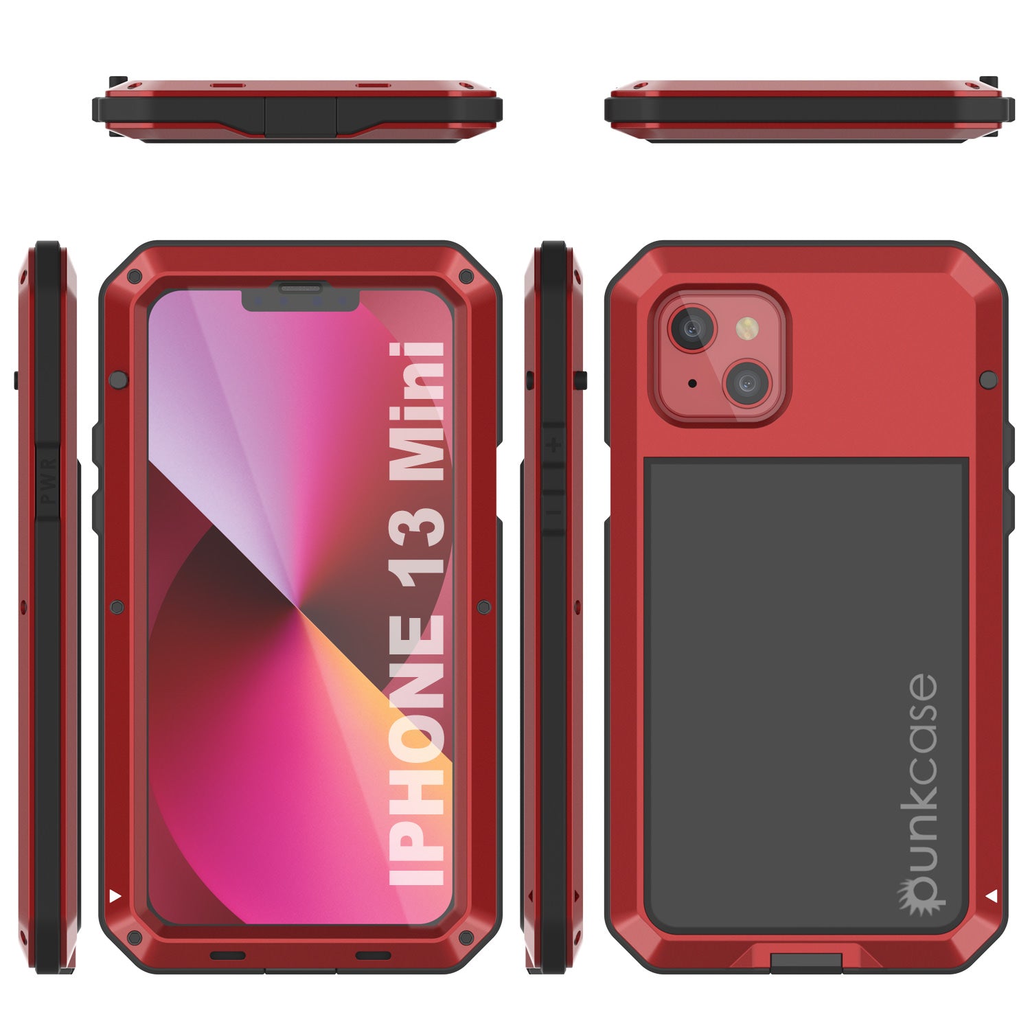 iPhone 13 Mini Metal Case, Heavy Duty Military Grade Armor Cover [shock proof] Full Body Hard [Red]