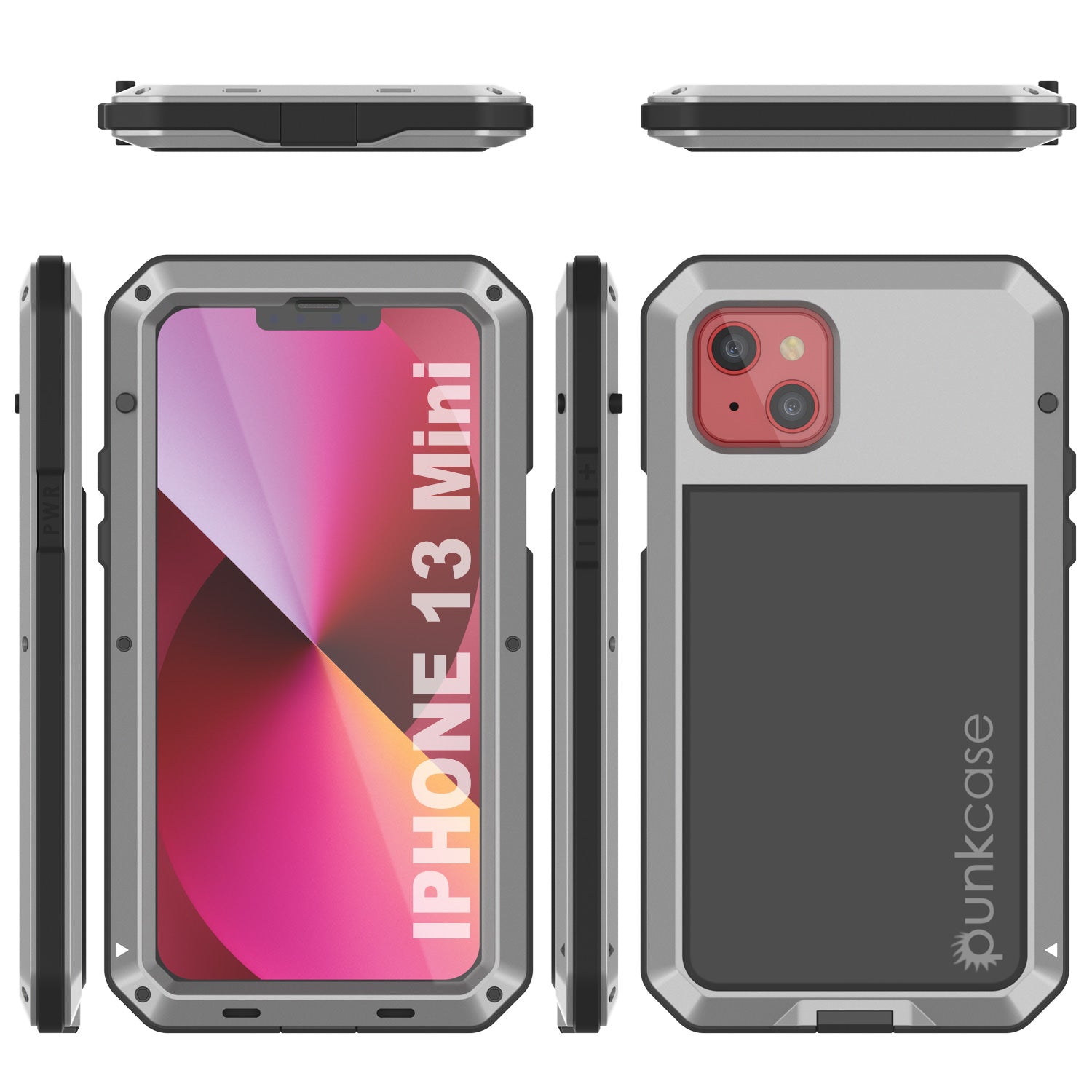 iPhone 13 Mini Metal Case, Heavy Duty Military Grade Armor Cover [shock proof] Full Body Hard [Silver]