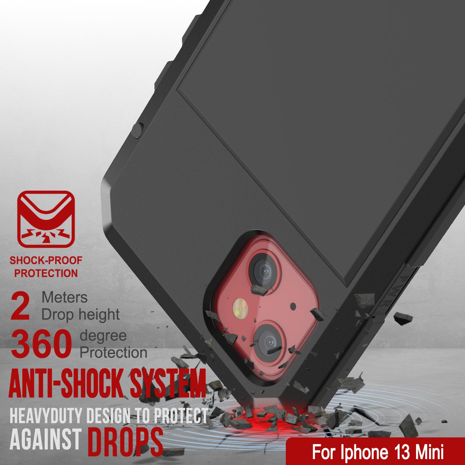 iPhone 13 Mini Metal Case, Heavy Duty Military Grade Armor Cover [shock proof] Full Body Hard [Black]