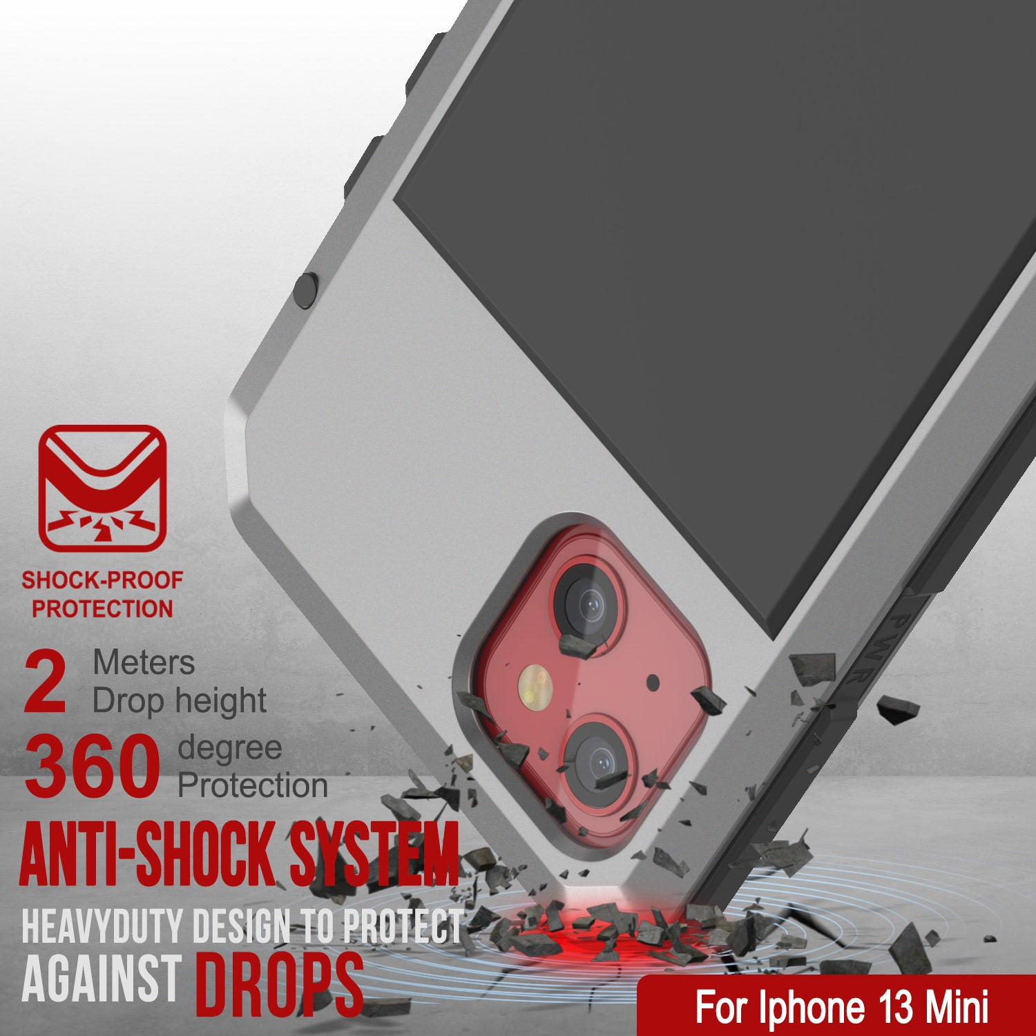 iPhone 13 Mini Metal Case, Heavy Duty Military Grade Armor Cover [shock proof] Full Body Hard [Silver]