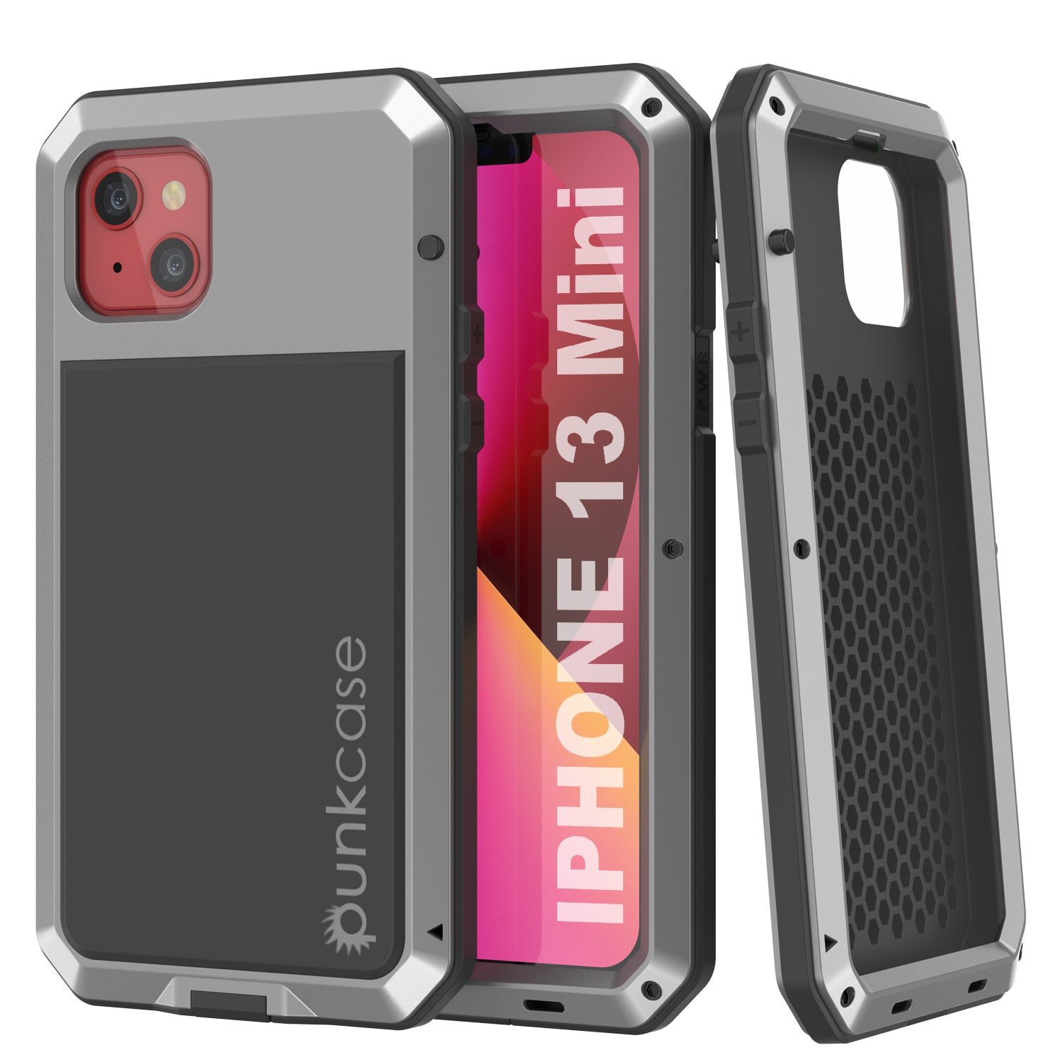 iPhone 13 Mini Metal Case, Heavy Duty Military Grade Armor Cover [shock proof] Full Body Hard [Silver]