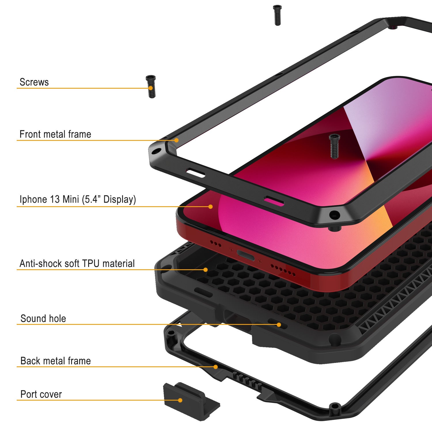 iPhone 13 Mini Metal Case, Heavy Duty Military Grade Armor Cover [shock proof] Full Body Hard [Black]