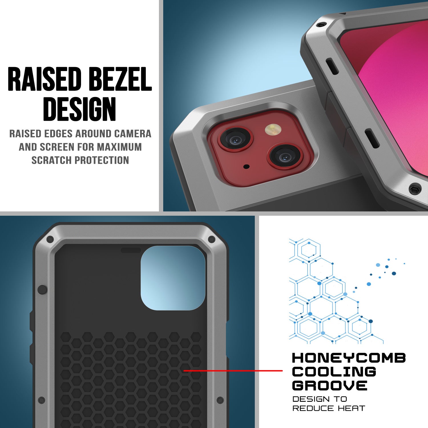 iPhone 13 Mini Metal Case, Heavy Duty Military Grade Armor Cover [shock proof] Full Body Hard [Silver]