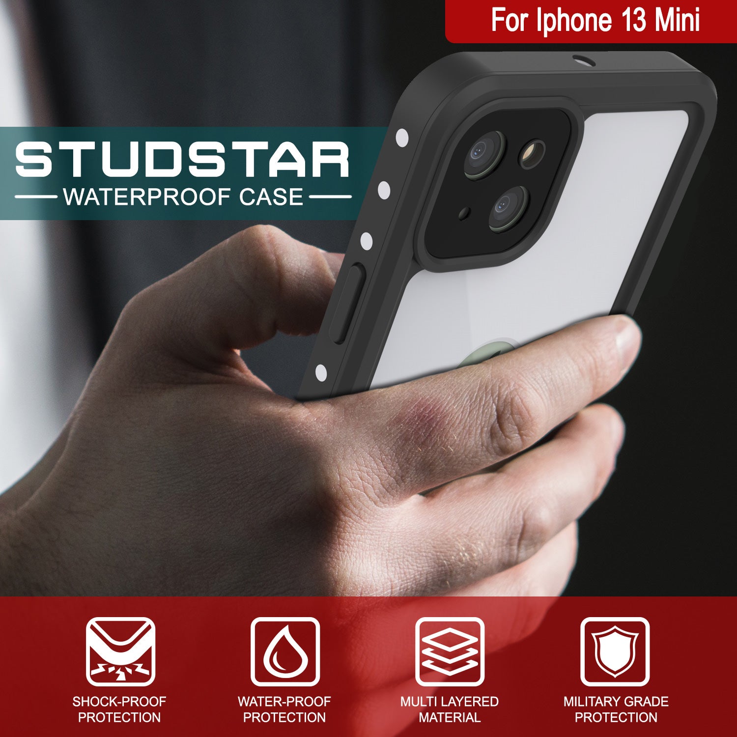 iPhone 13 Mini Waterproof IP68 Case, Punkcase [White] [StudStar Series] [Slim Fit] [Dirtproof]