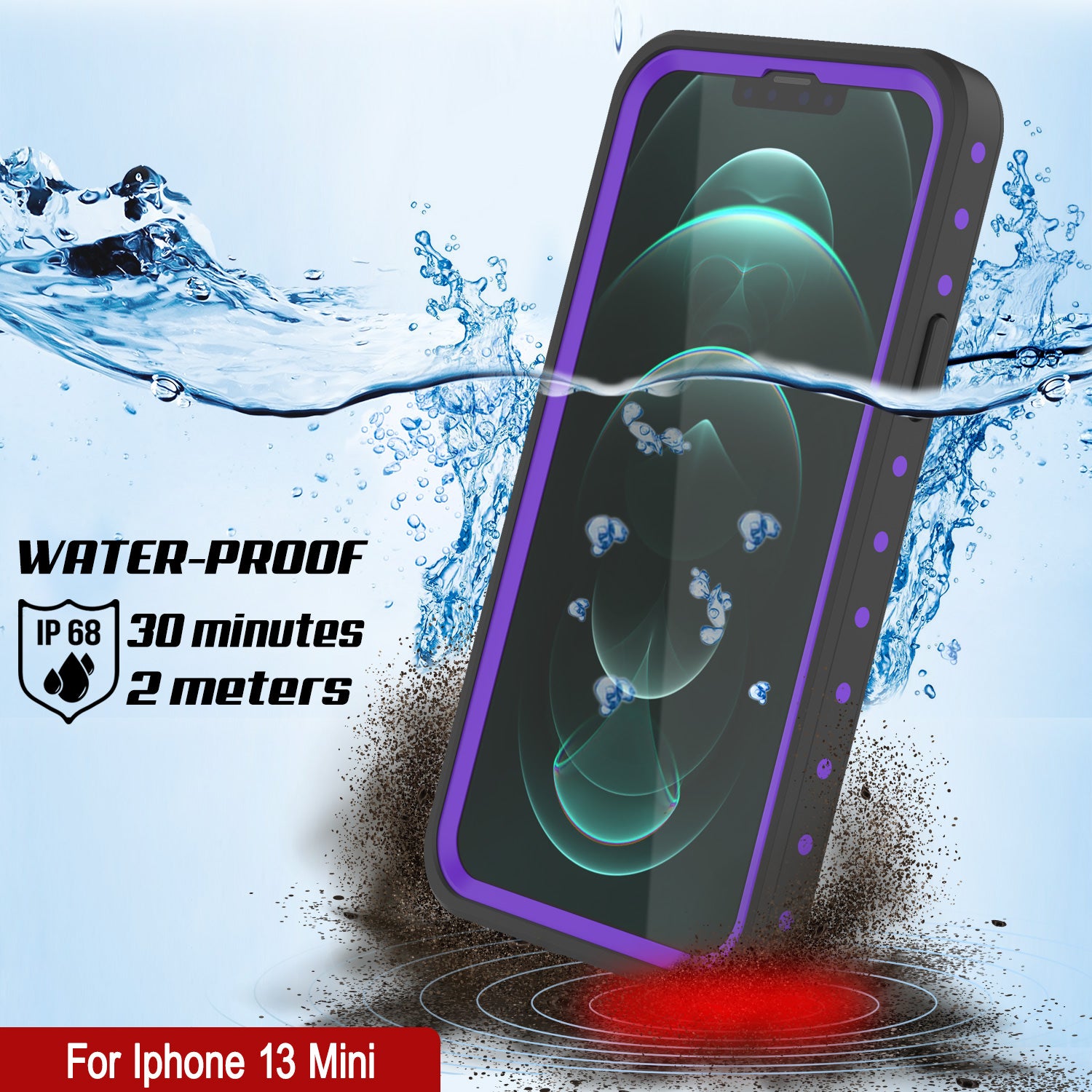 iPhone 13 Mini Waterproof IP68 Case, Punkcase [Purple] [StudStar Series] [Slim Fit] [Dirtproof]