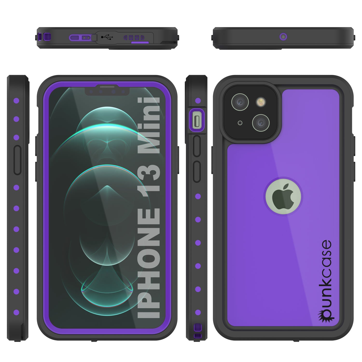 iPhone 13 Mini Waterproof IP68 Case, Punkcase [Purple] [StudStar Series] [Slim Fit] [Dirtproof]