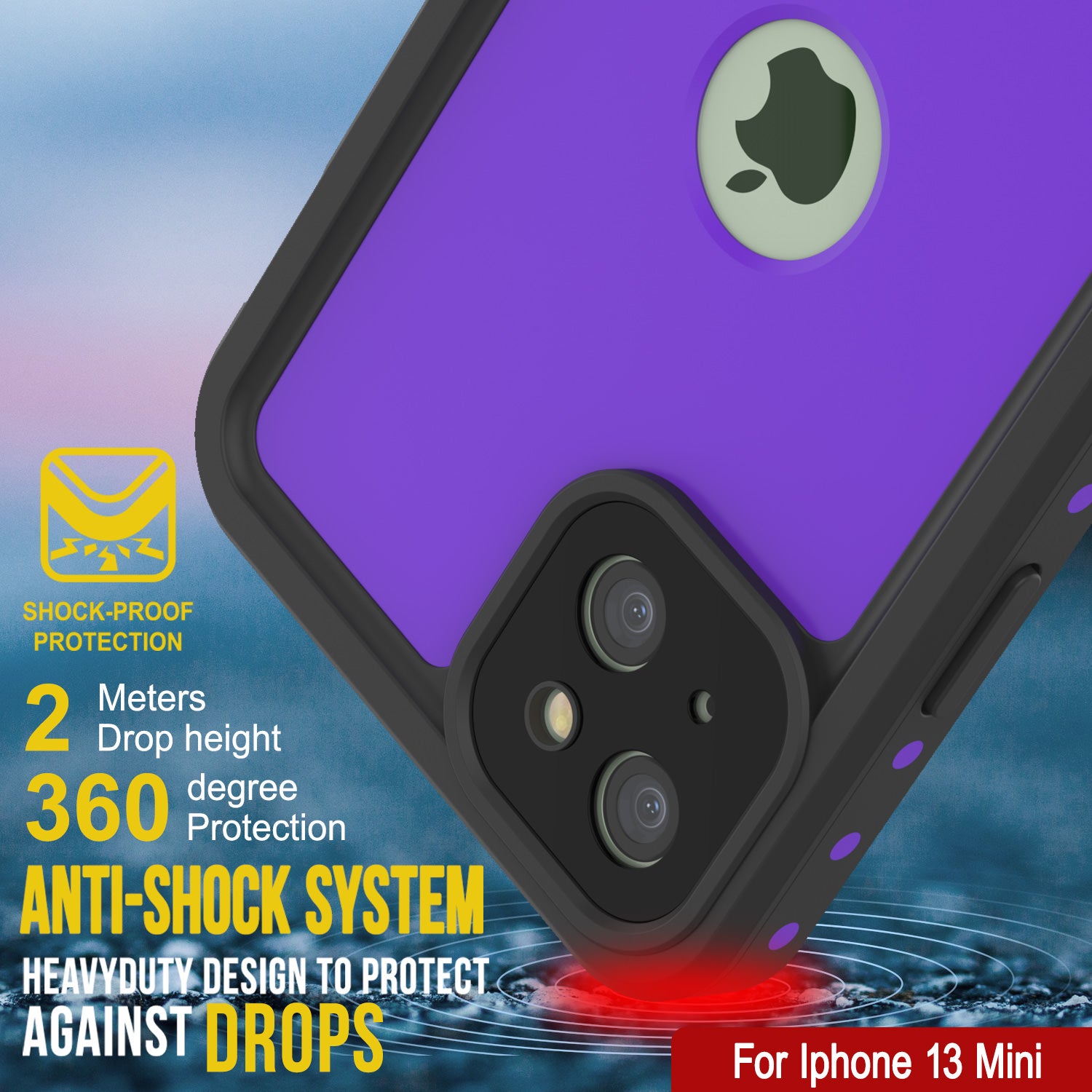 iPhone 13 Mini Waterproof IP68 Case, Punkcase [Purple] [StudStar Series] [Slim Fit] [Dirtproof]