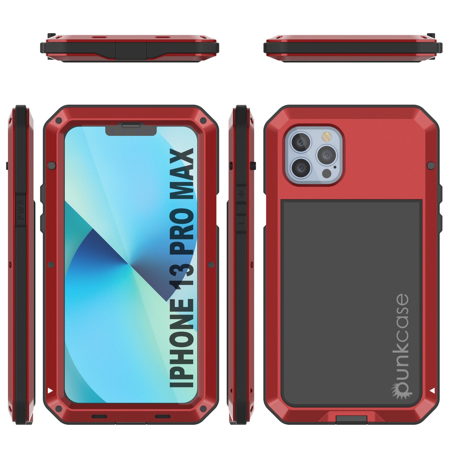 iPhone 13 Pro Max Metal Case, Heavy Duty Military Grade Armor Cover [shock proof] Full Body Hard [Red]