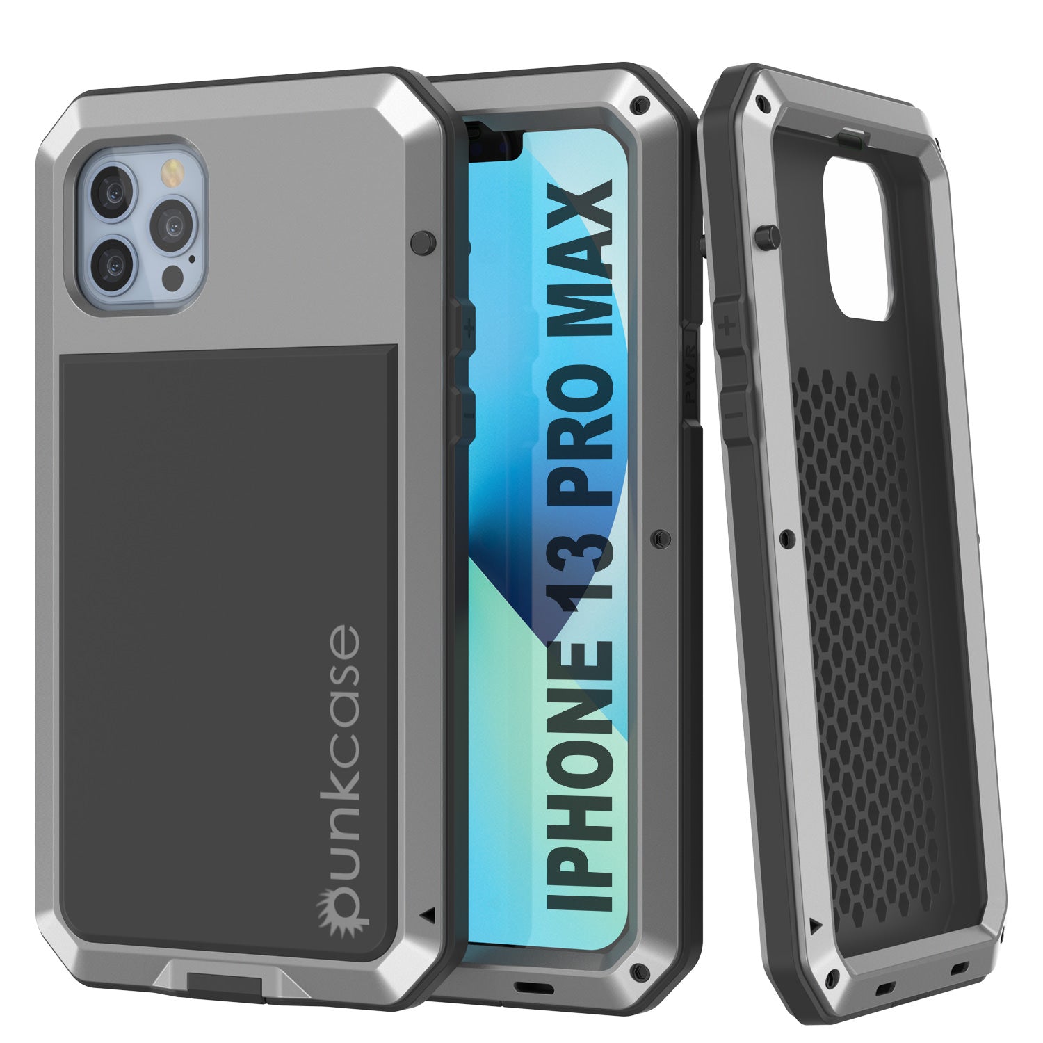 Punkcase iPhone 13 Pro Max Metal Case, Heavy Duty Military Grade Armor Cover [Shock Proof] Full Body Hard [Silver]