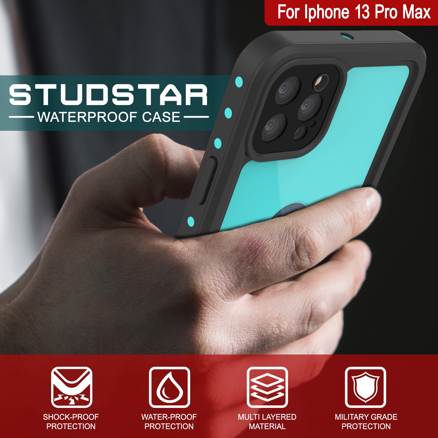 iPhone 13 Pro Max Waterproof IP68 Case, Punkcase [Teal iPhone 13 Pro Max Waterproof IP68 Case, Punkcase [Teal