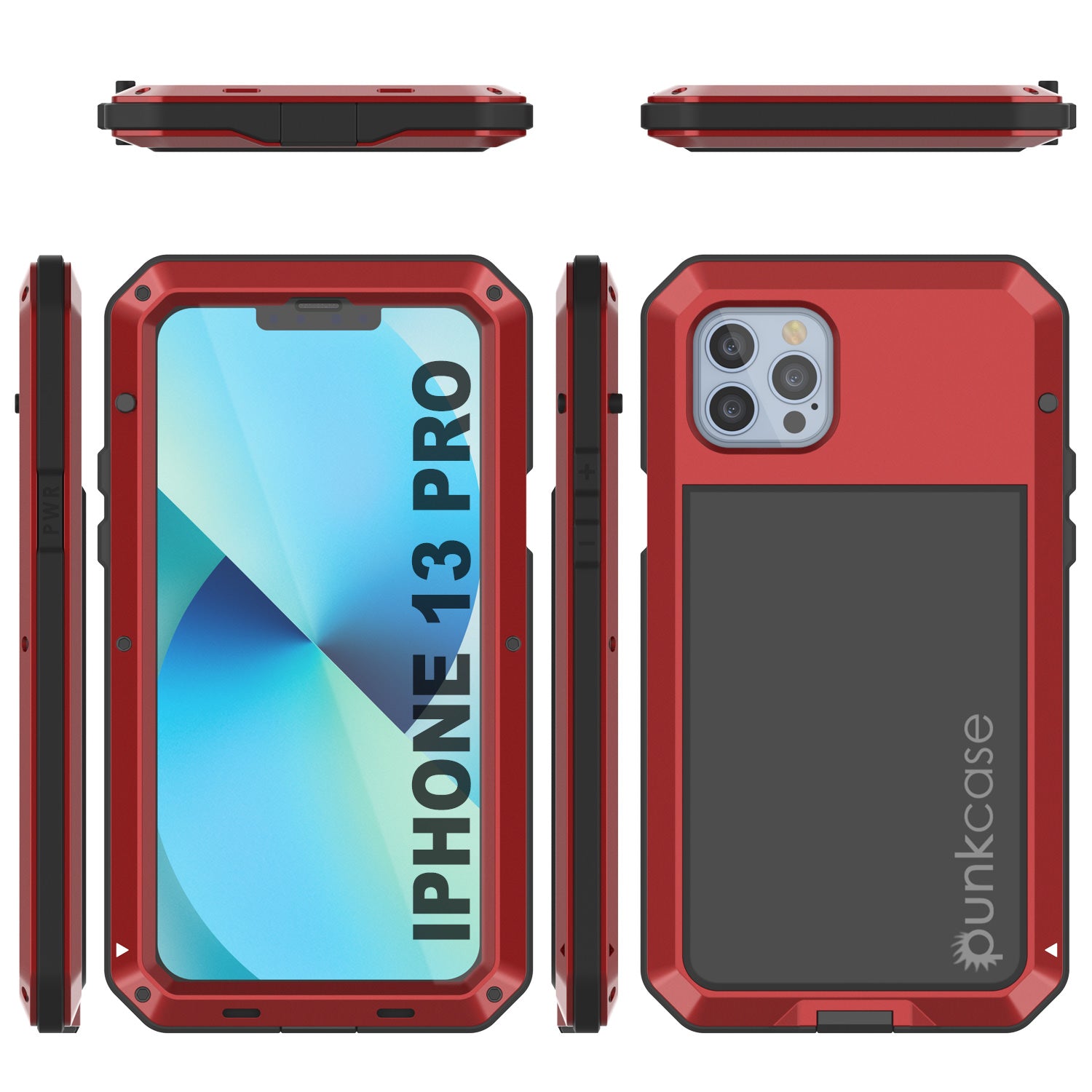 iPhone 13 Pro Metal Case, Heavy Duty Military Grade Armor Cover [shock proof] Full Body Hard [Red]