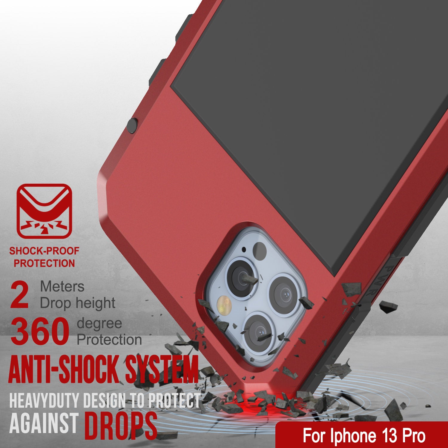 iPhone 13 Pro Metal Case, Heavy Duty Military Grade Armor Cover [shock proof] Full Body Hard [Red]