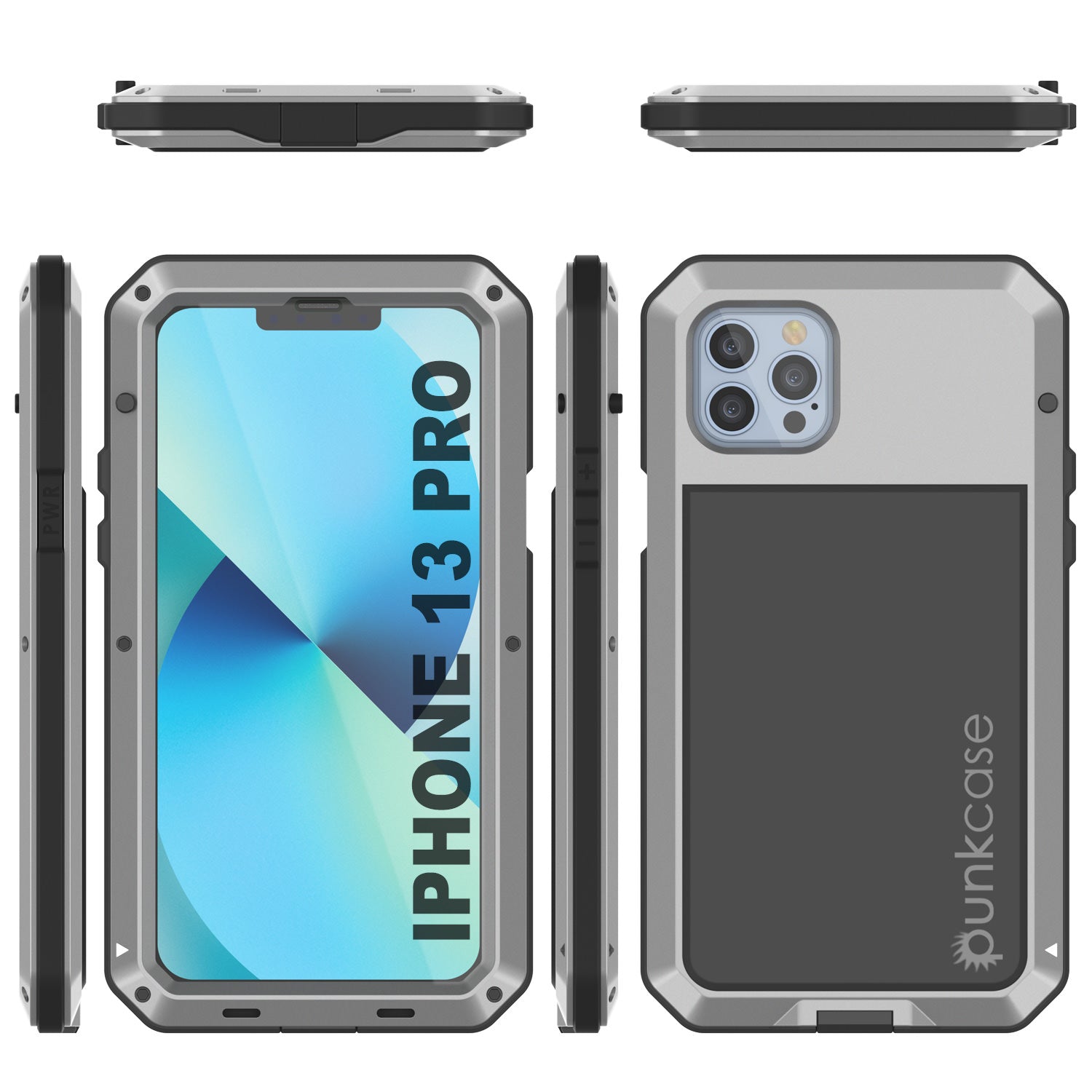 iPhone 13 Pro Metal Case, Heavy Duty Military Grade Armor Cover [shock proof] Full Body Hard [Silver]