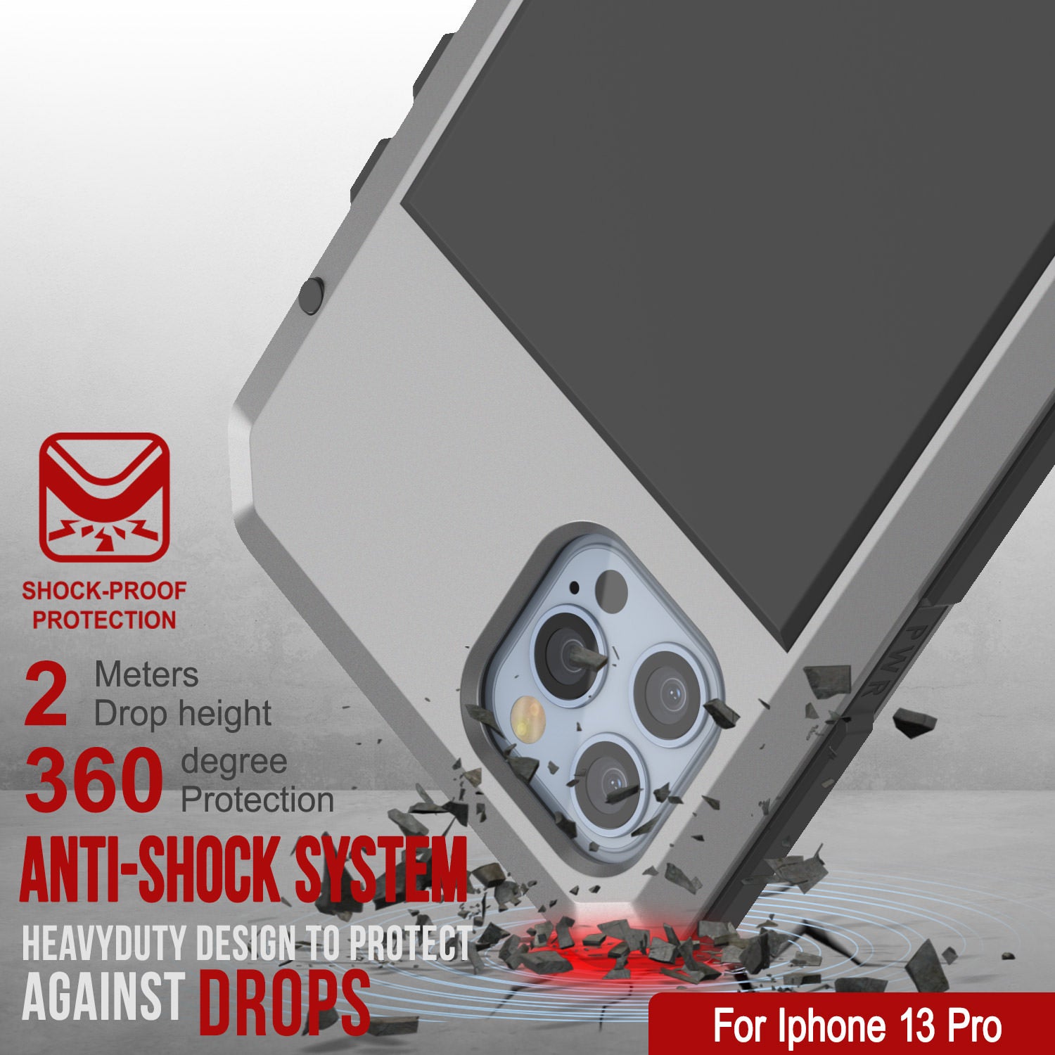 iPhone 13 Pro Metal Case, Heavy Duty Military Grade Armor Cover [shock proof] Full Body Hard [Silver]