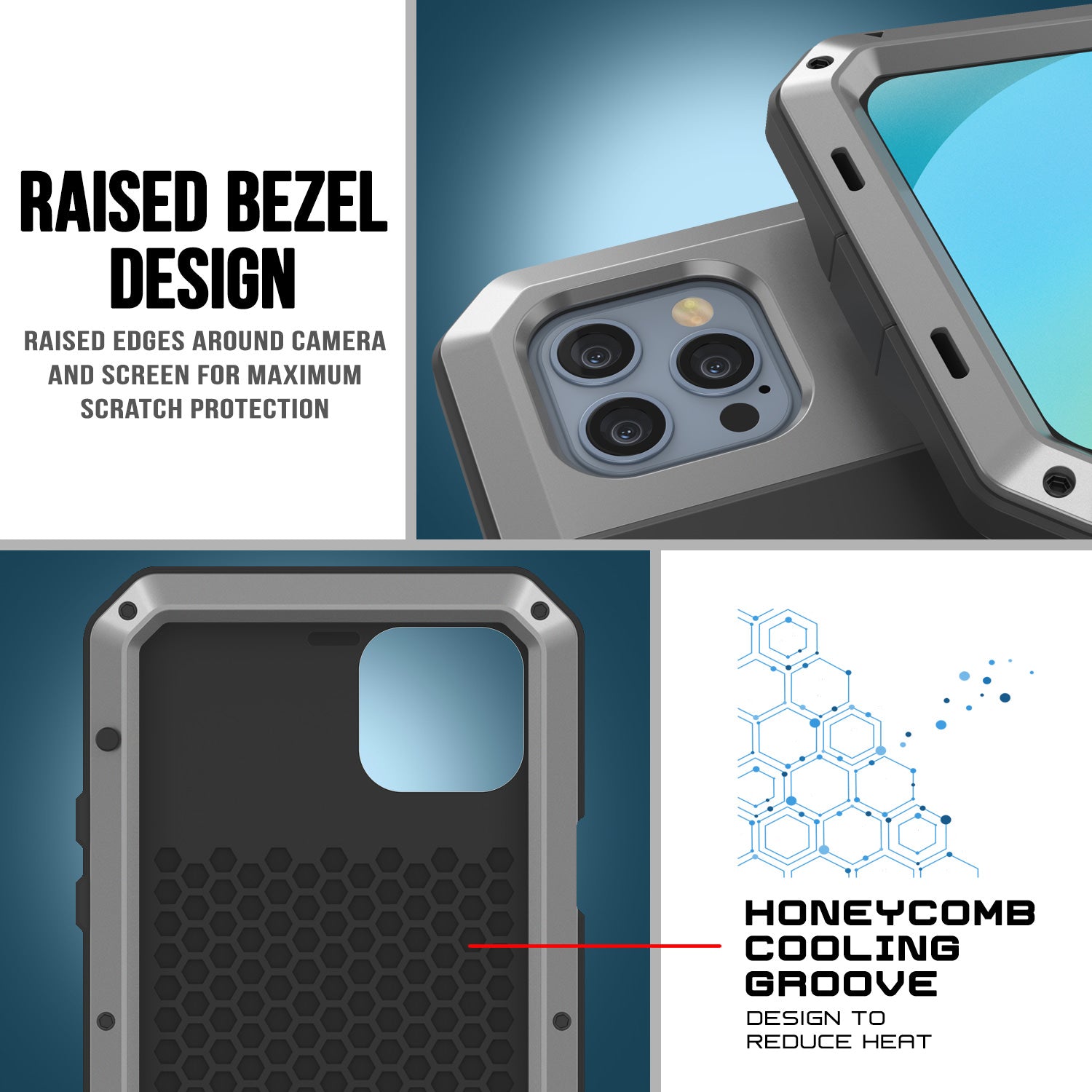 iPhone 13 Pro Metal Case, Heavy Duty Military Grade Armor Cover [shock proof] Full Body Hard [Silver]